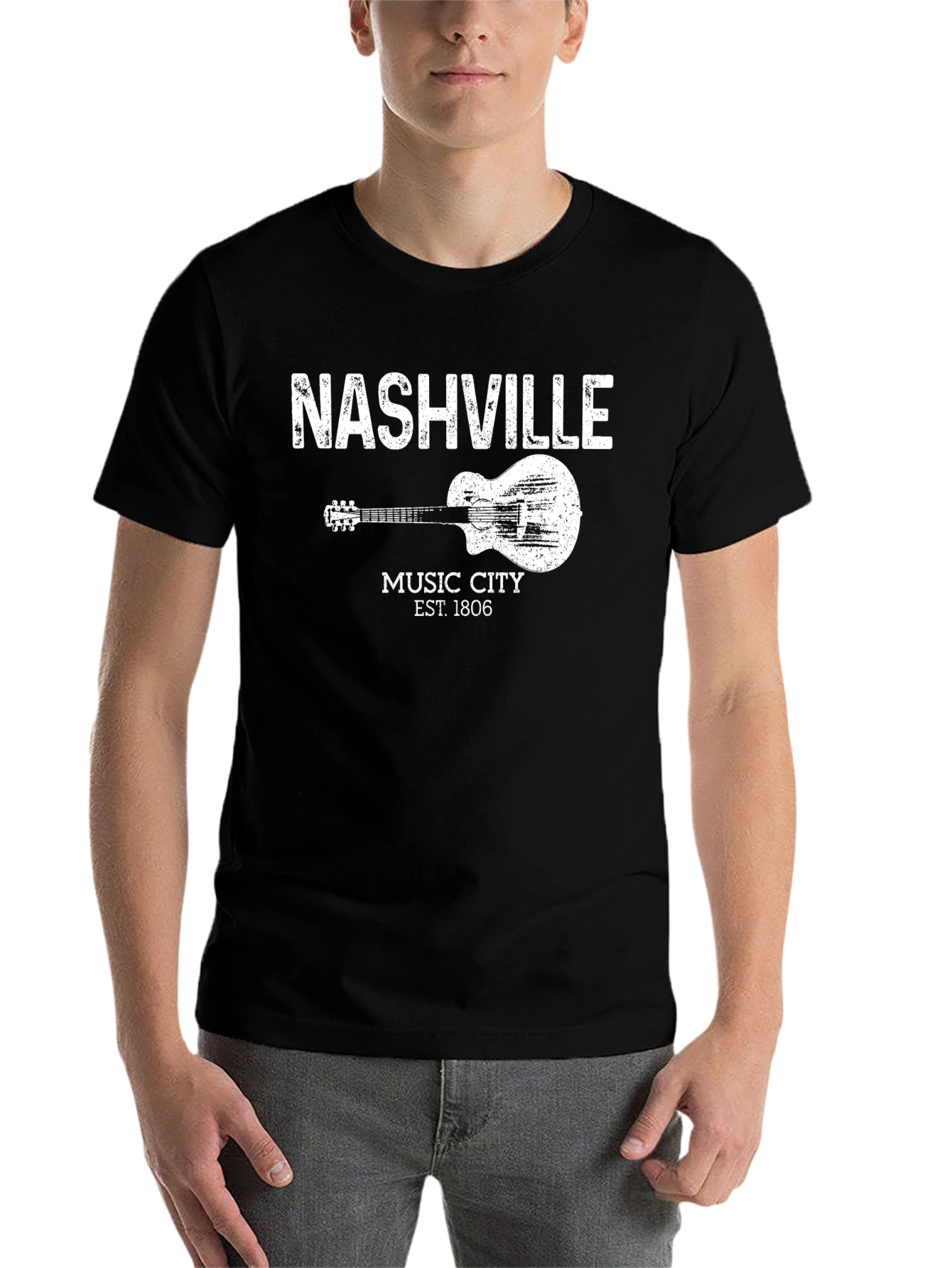 Black Nashville Music City Guitar Graphic T-Shirt view 7