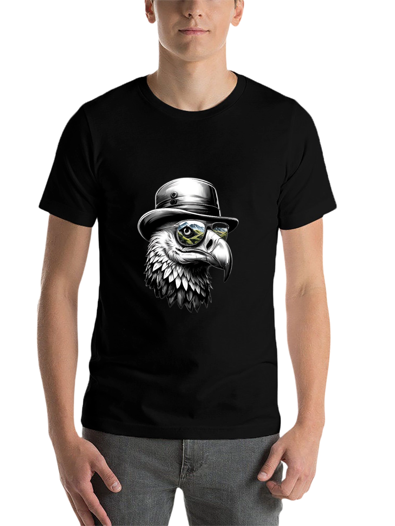 Black Cool Eagle T-Shirt - Bird with Hat & Glasses view 7