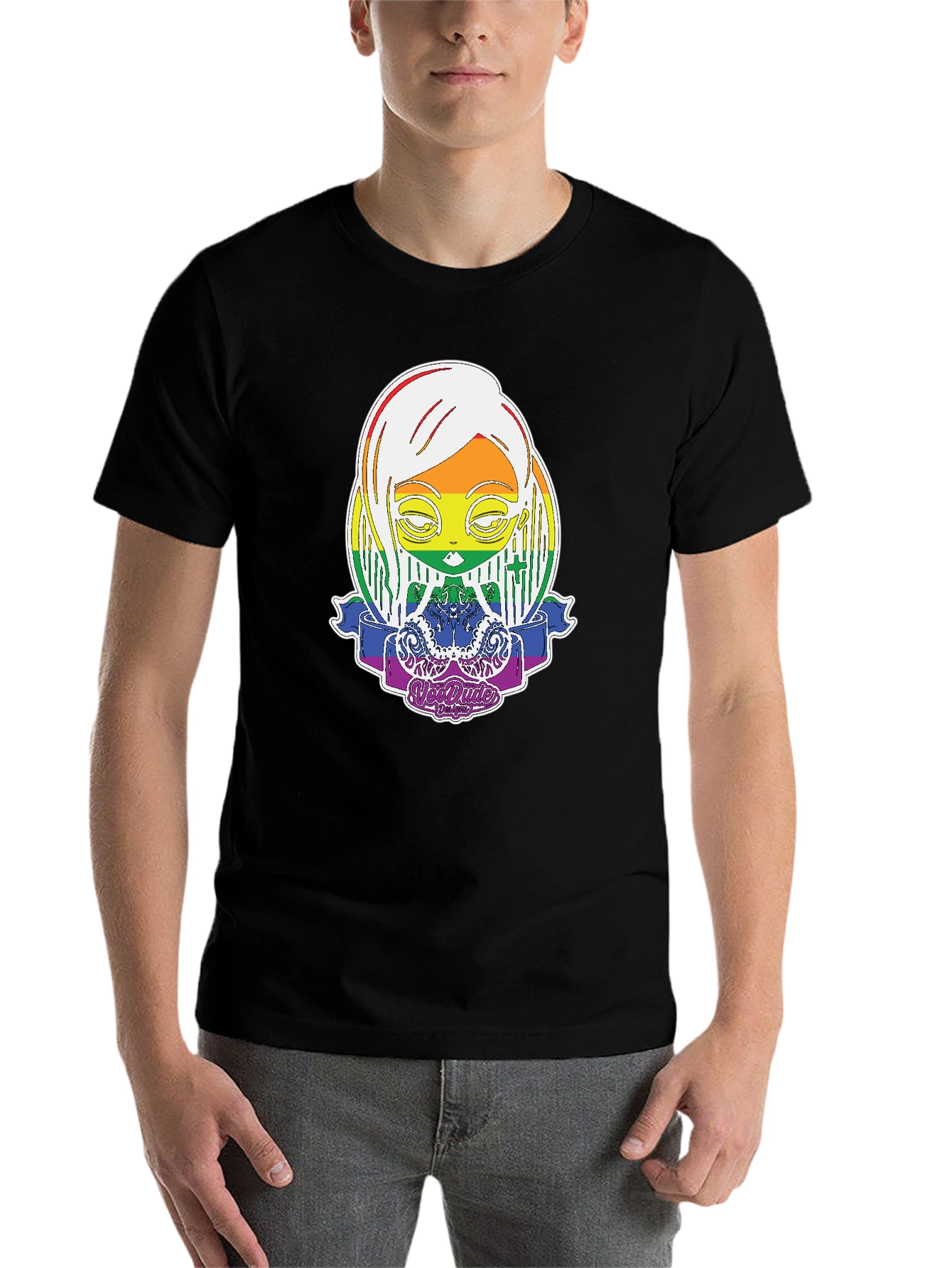 Black Rainbow Character Graphic Tee view 7