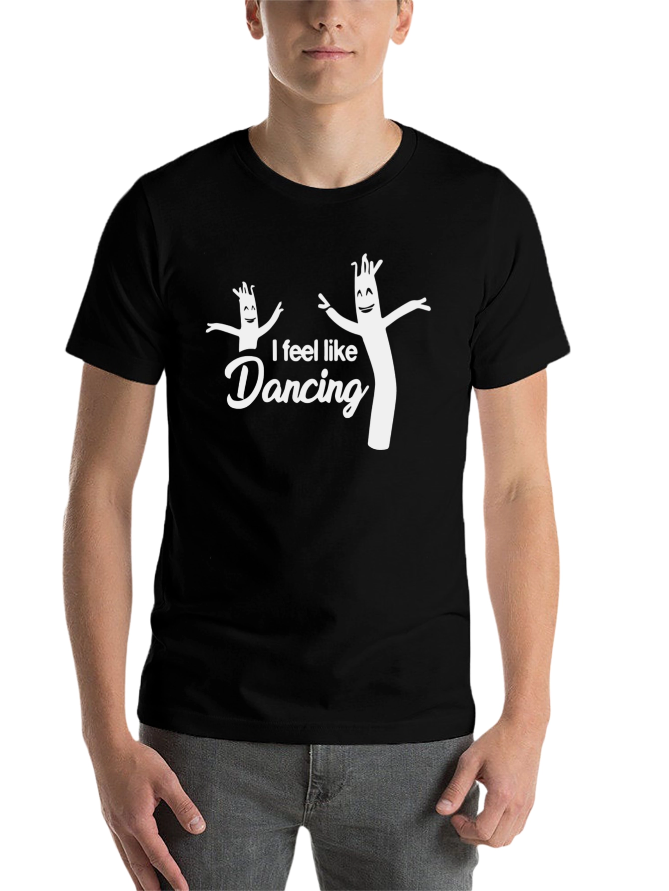 Black I Feel Like Dancing Inflatable Tube Guy T-Shirt view 7