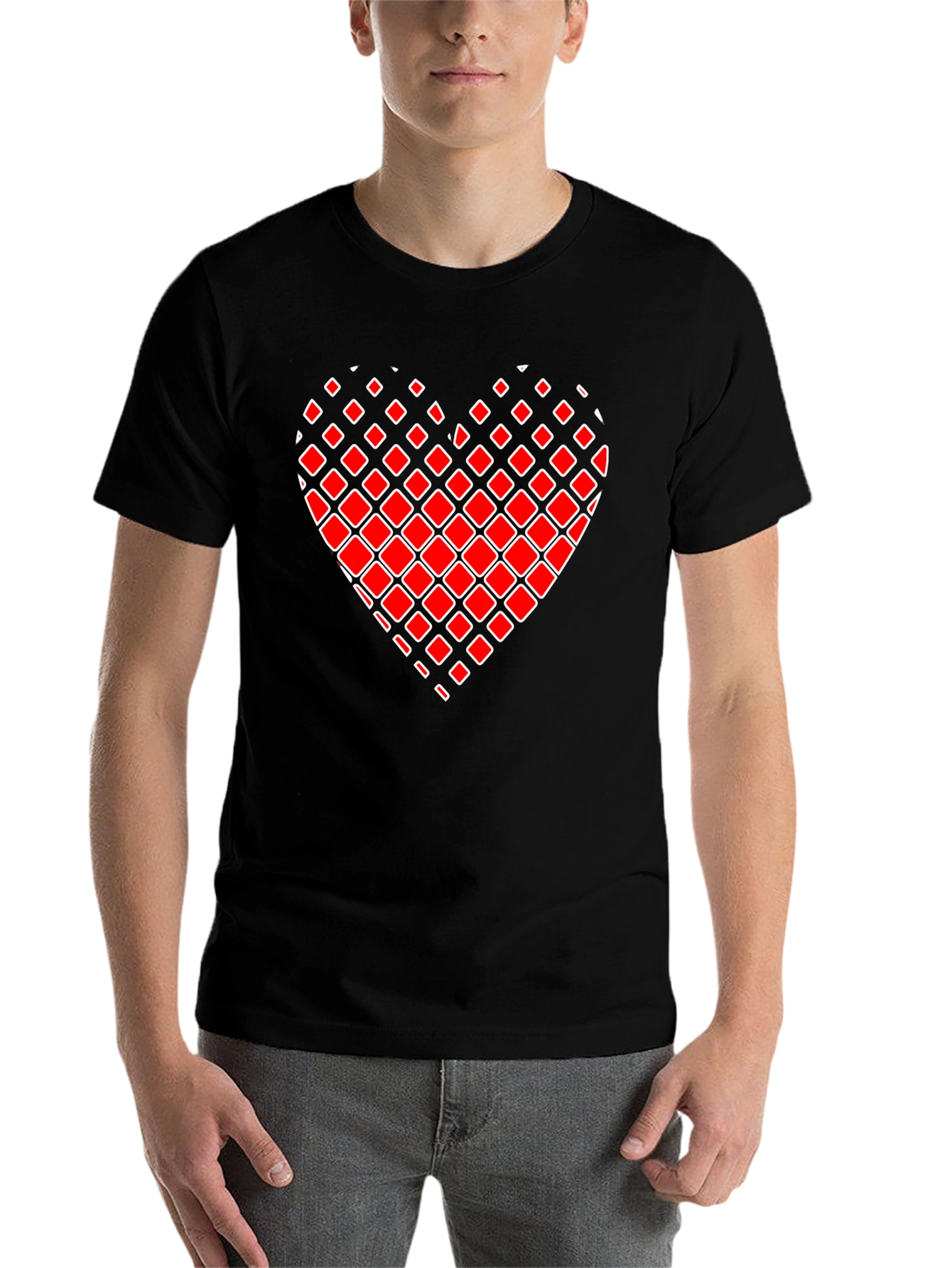 Black Red Square Heart Graphic Tee - Men's Black T-Shirt view 7