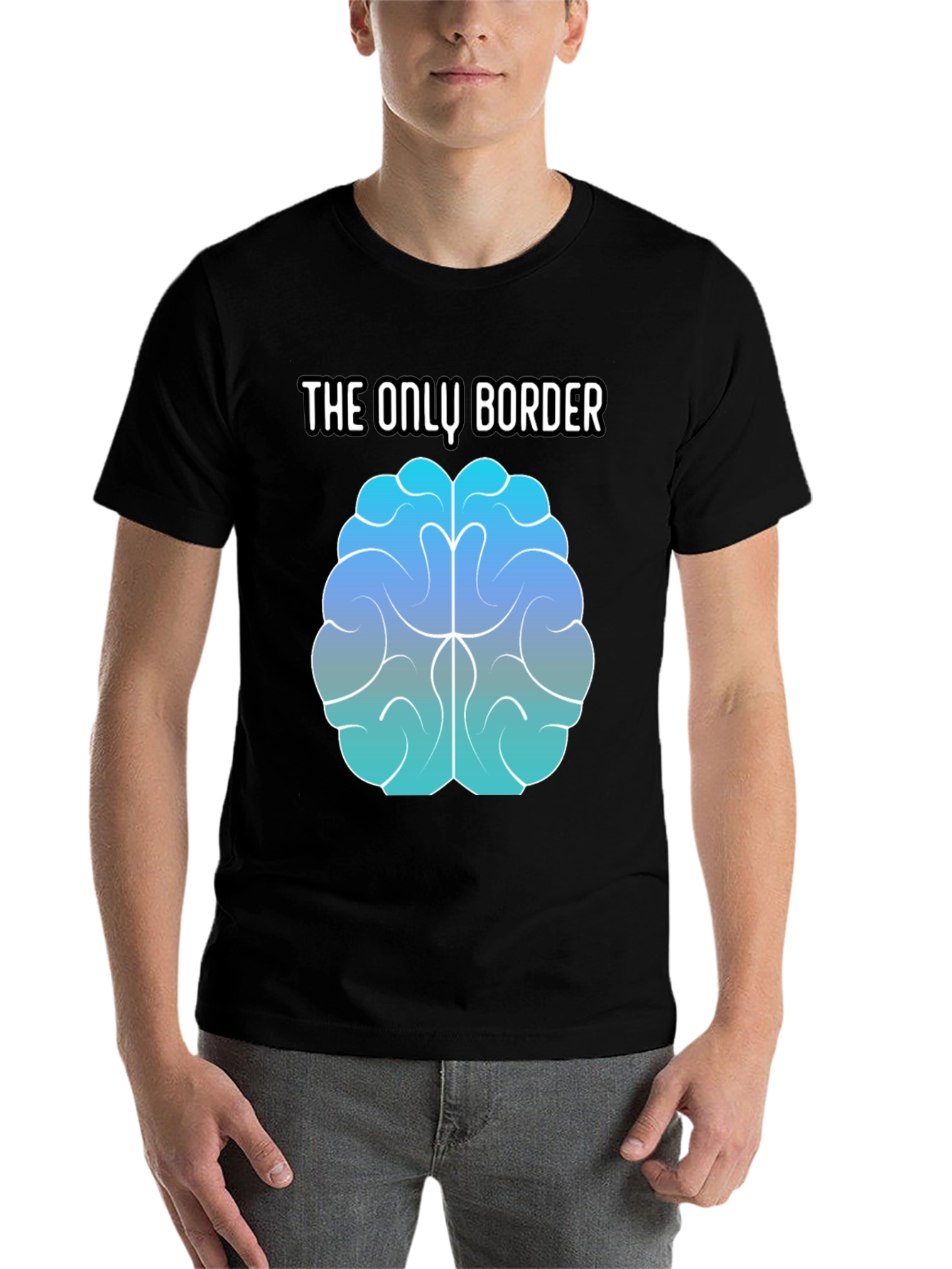 Black The Only Border Brain Graphic T-Shirt - Unisex Black Tee view 7