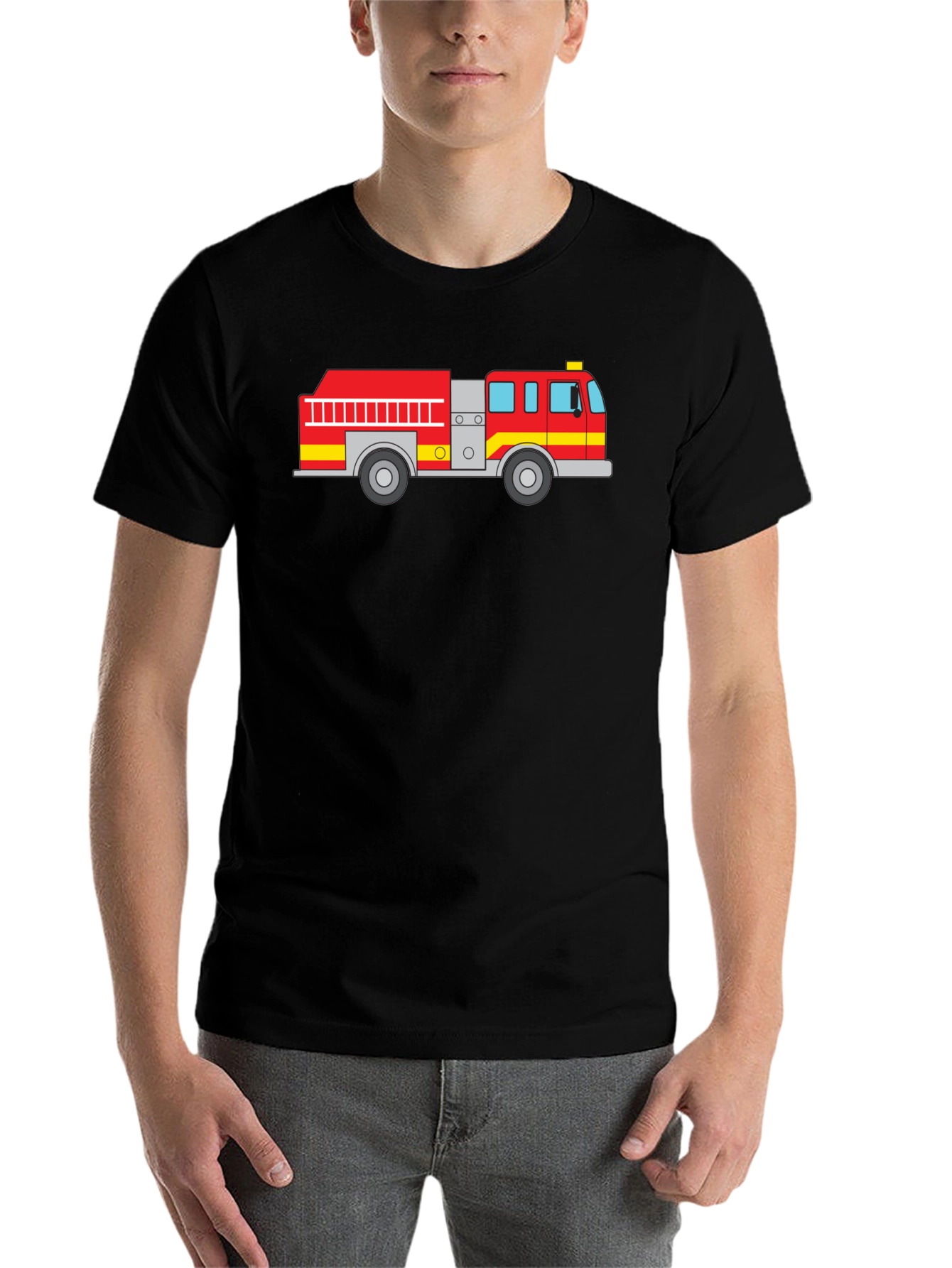 Black Fire Truck Graphic Tee - Black Cotton T-Shirt view 7
