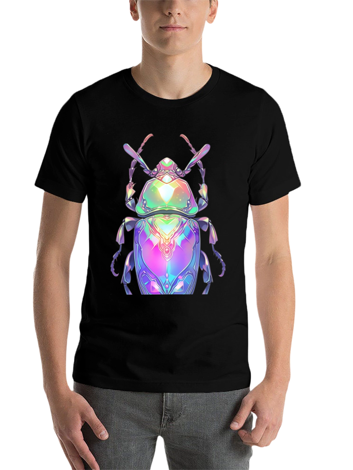 Black Iridescent Beetle Graphic Tee - Men's Black T-Shirt view 7