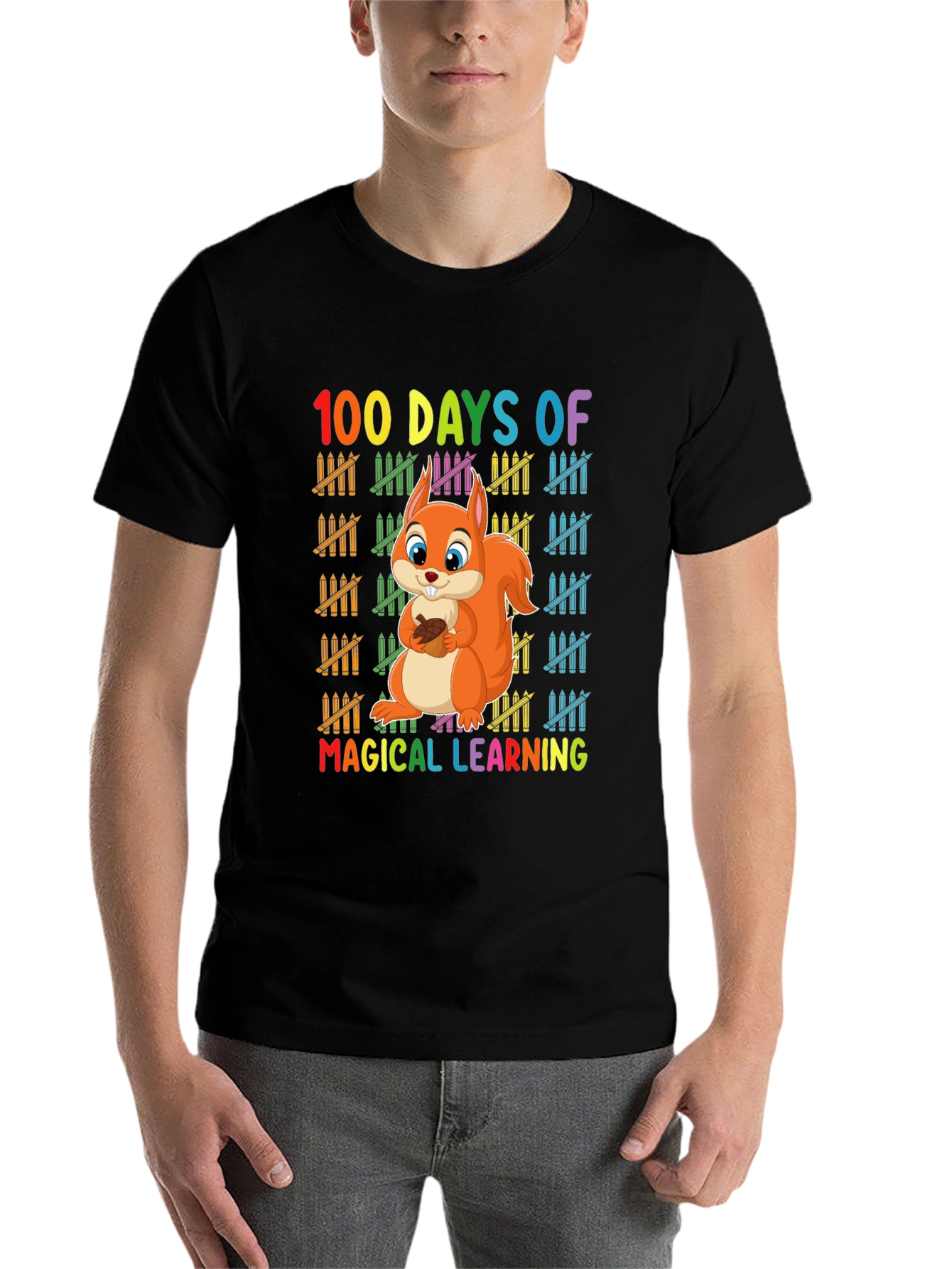 Black 100 Days of Magical Learning T-Shirt view 7