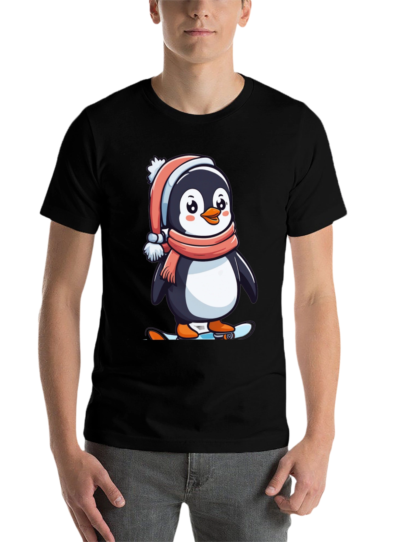 Black Penguin Skateboarder Black T-Shirt view 7