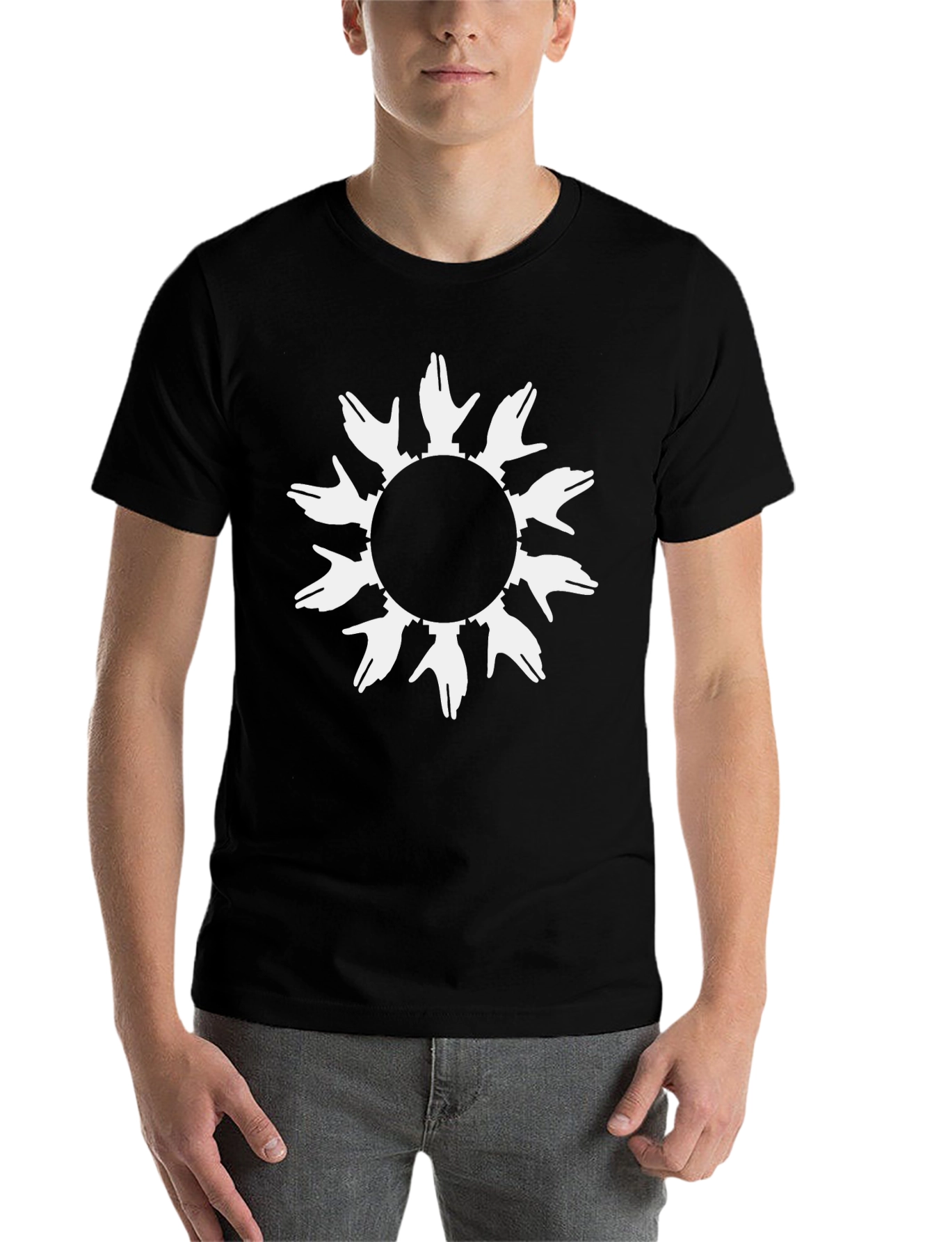 Black Abstract Hands Circle T-Shirt view 7