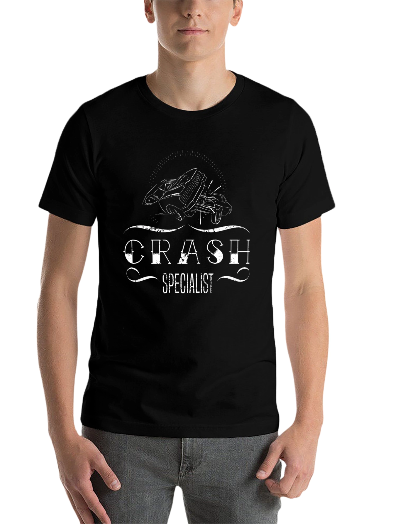 Black Crash Specialist Graphic Tee - Black Cotton T-Shirt view 7