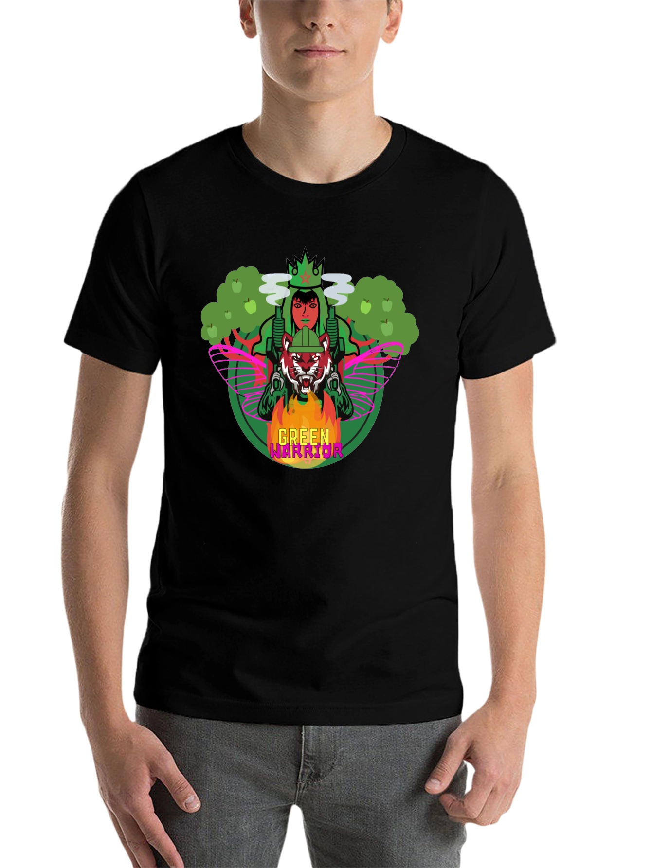 Black Green Warrior Graphic Print T-Shirt view 7