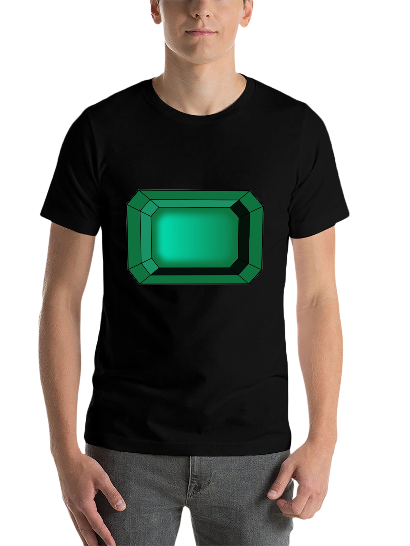 Black Emerald Gemstone Graphic Tee - Black Cotton T-Shirt view 7