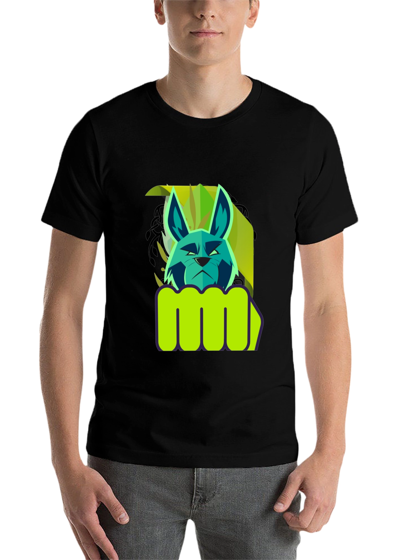 Black Cool Cat Fist Graphic Tee - Black Cotton Blend view 7