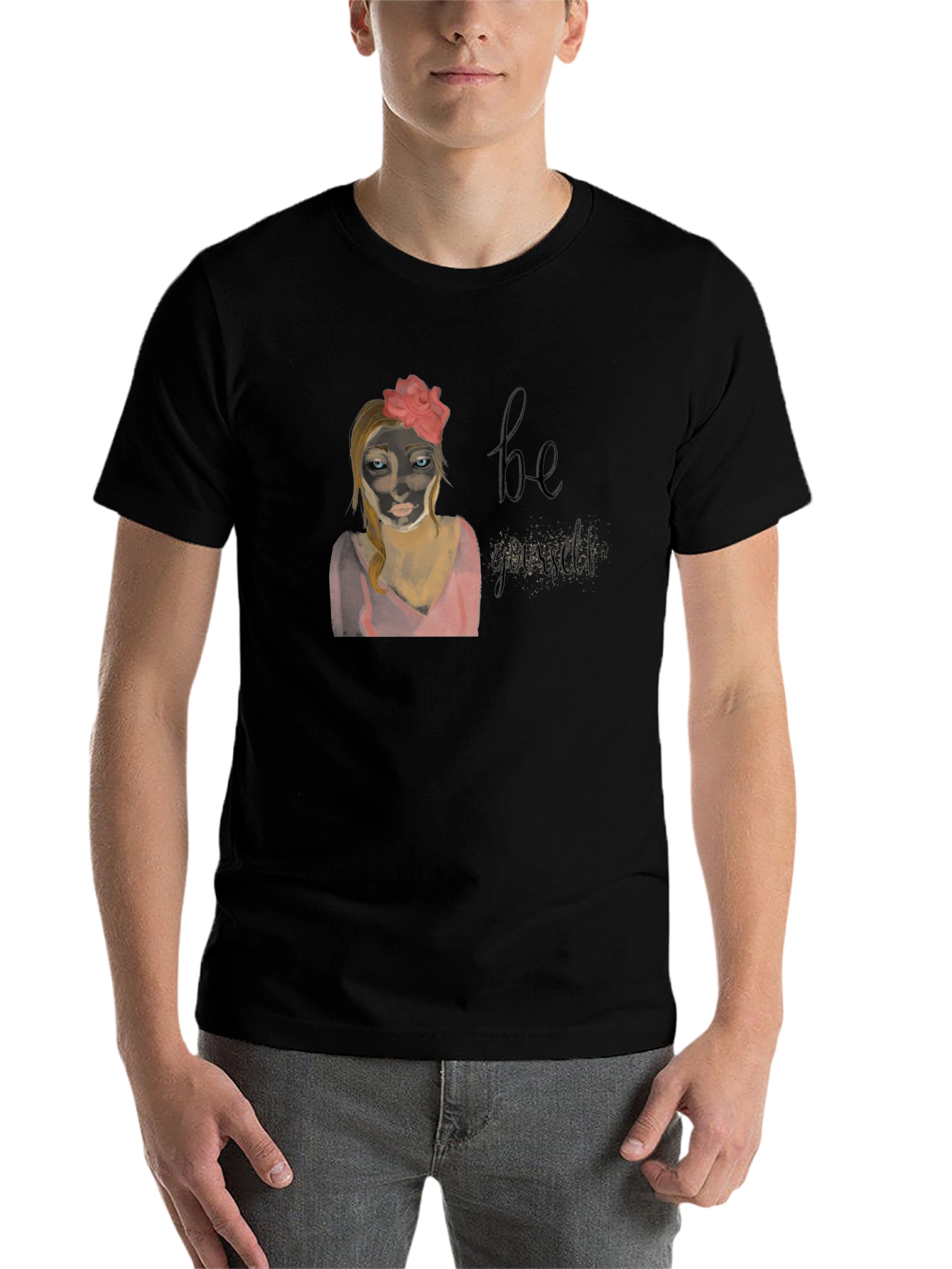 Black Be Yourself T-Shirt - Black Cotton Tee view 7