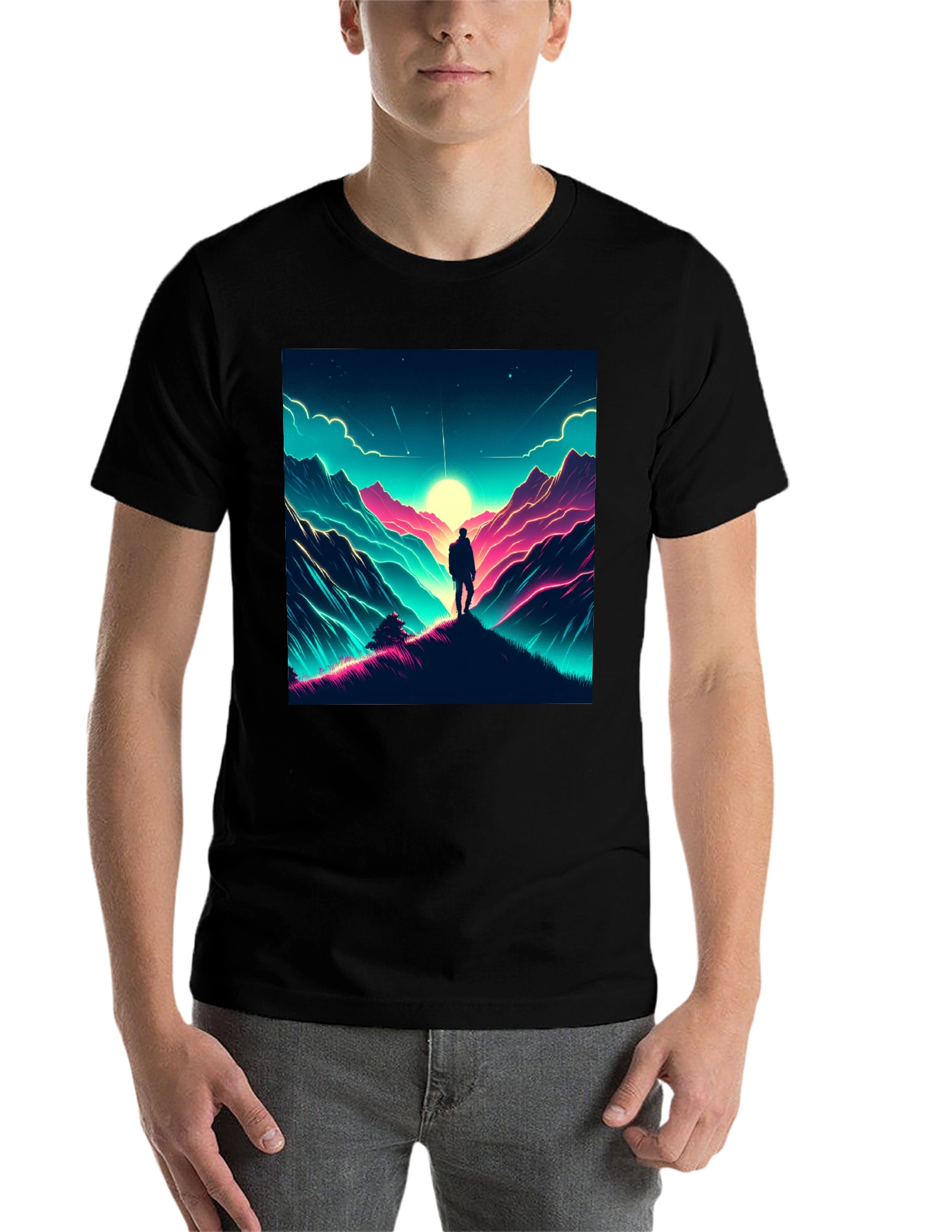 Black Neon Mountains Graphic Tee view 7