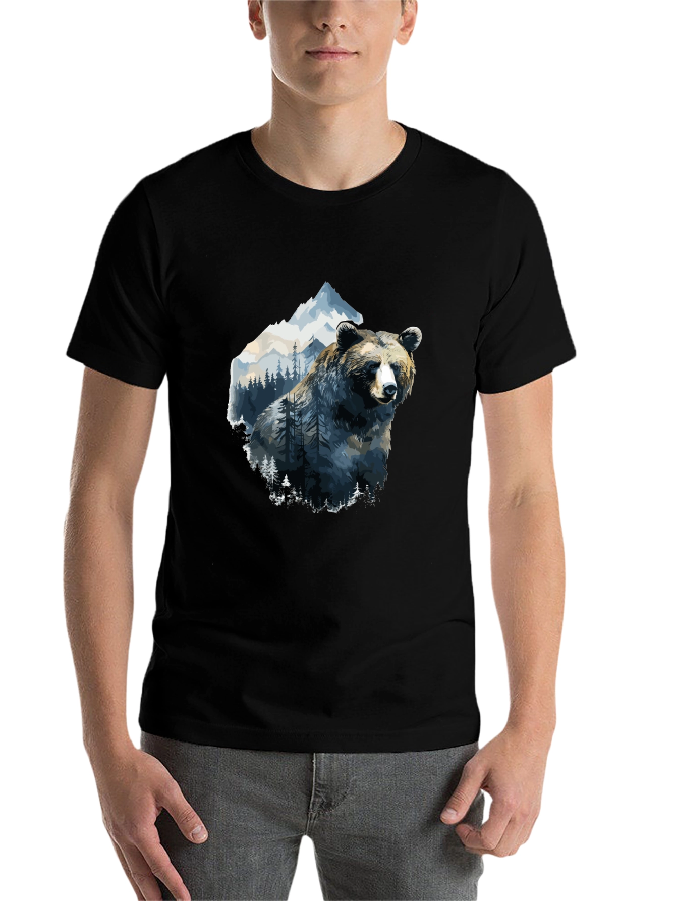Black Bear & Mountain Graphic Tee - Black view 7