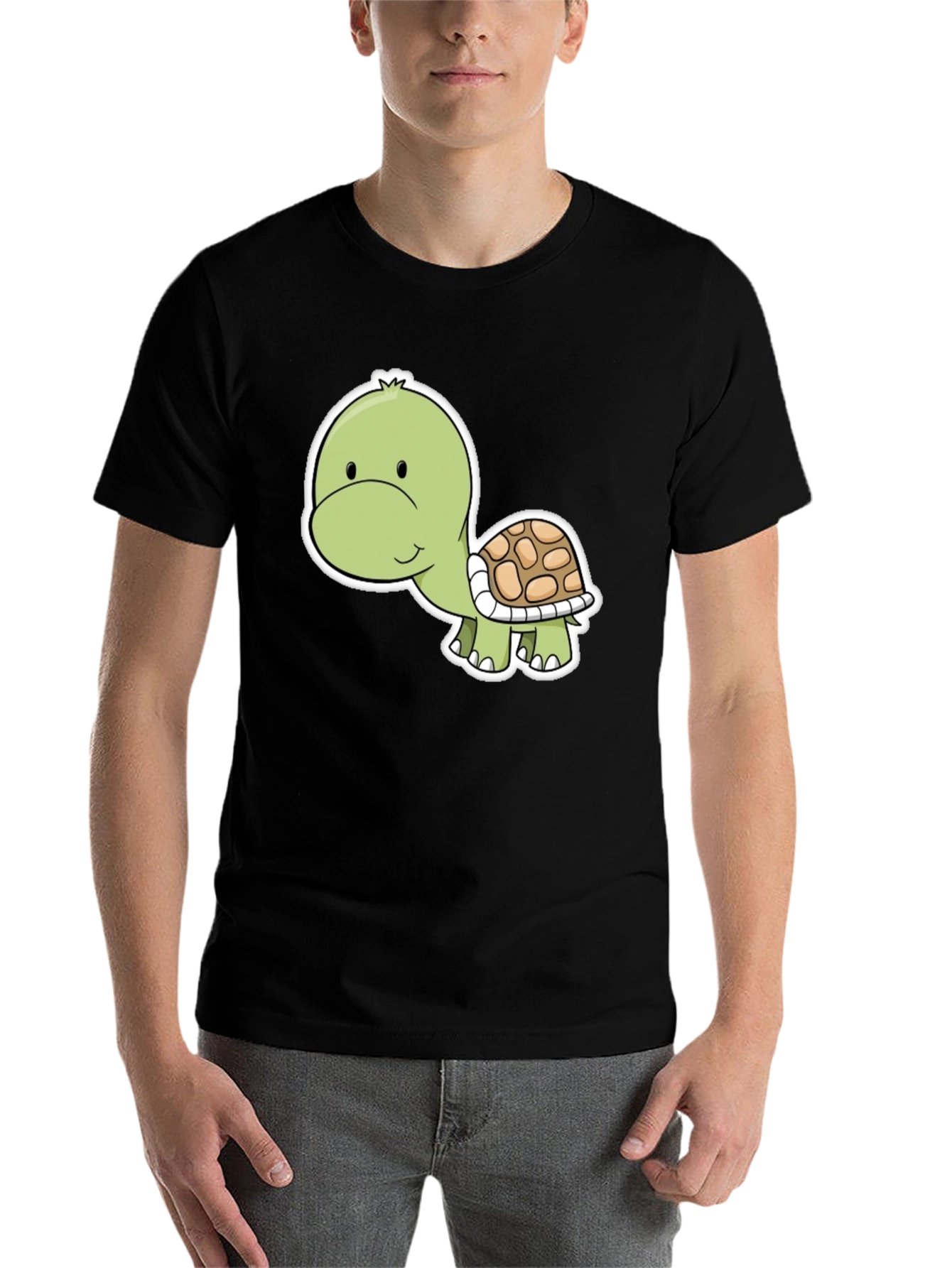 Black Cute Turtle Graphic Tee - Soft Cotton Blend view 7