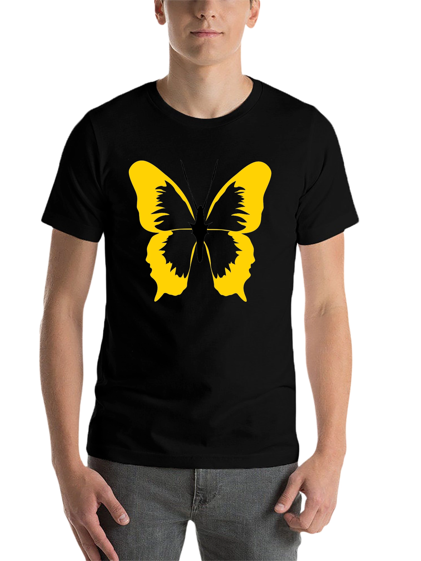 Black Black Tee with Yellow Butterfly Graphic view 7
