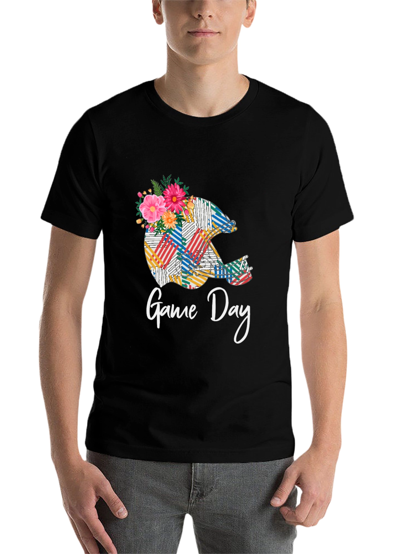 Black Game Day Helmet Floral Black T-Shirt view 7