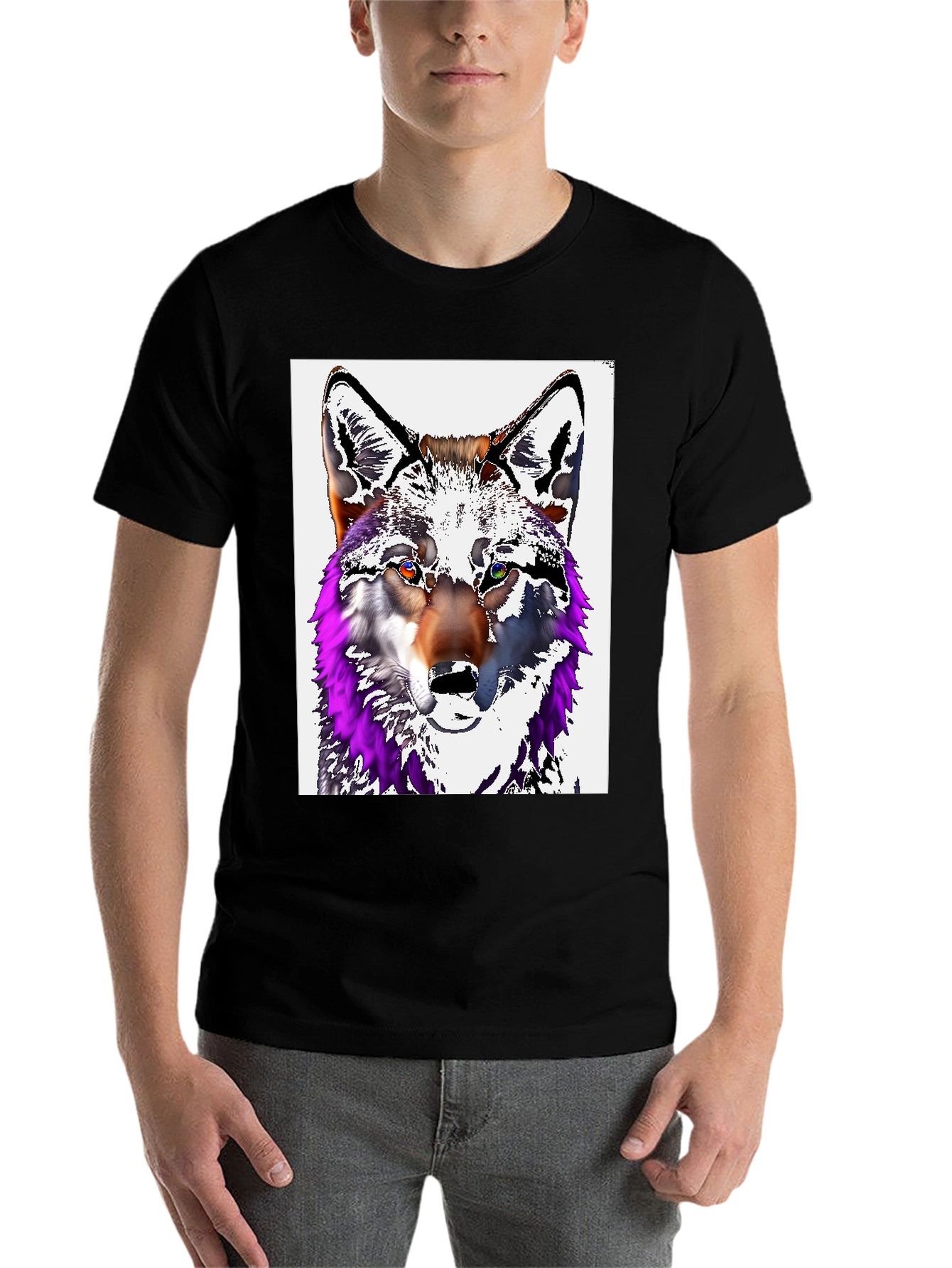 Black Wolf Graphic Tee - Men's Black Cotton T-Shirt view 7