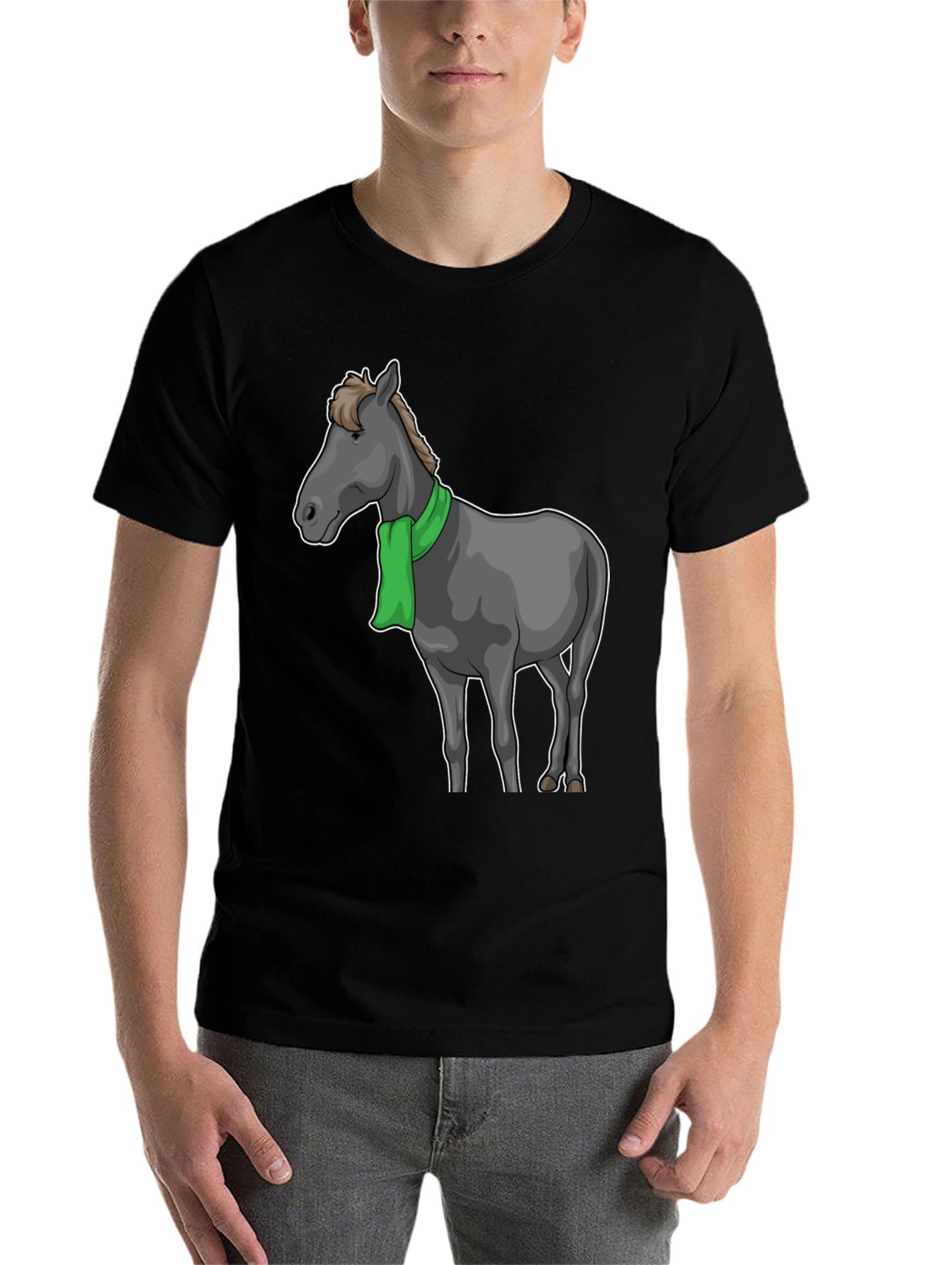 Black Horse Scarf Graphic Tee - Black Cotton T-Shirt view 7
