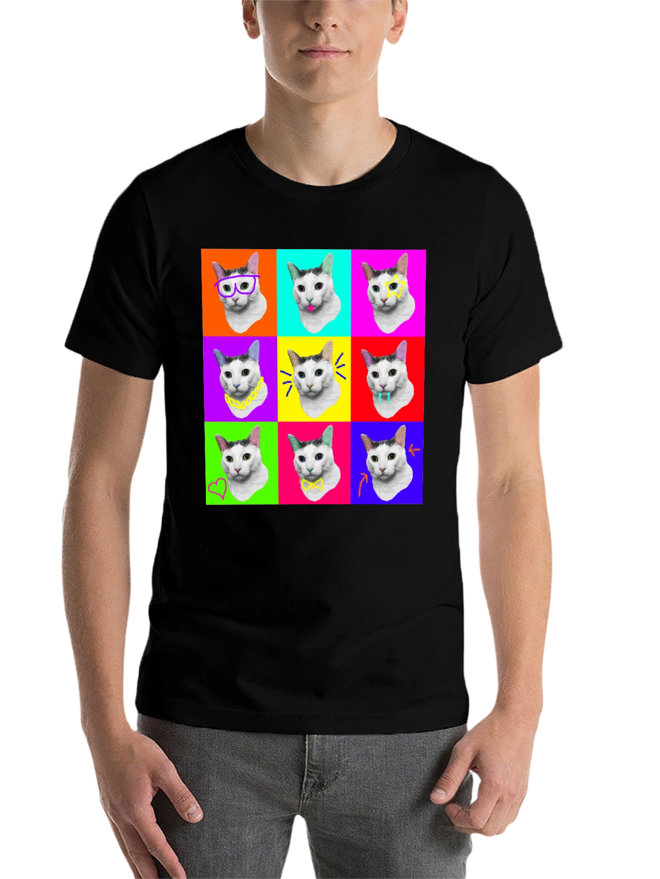 Black Pop Art Cat T-Shirt view 7
