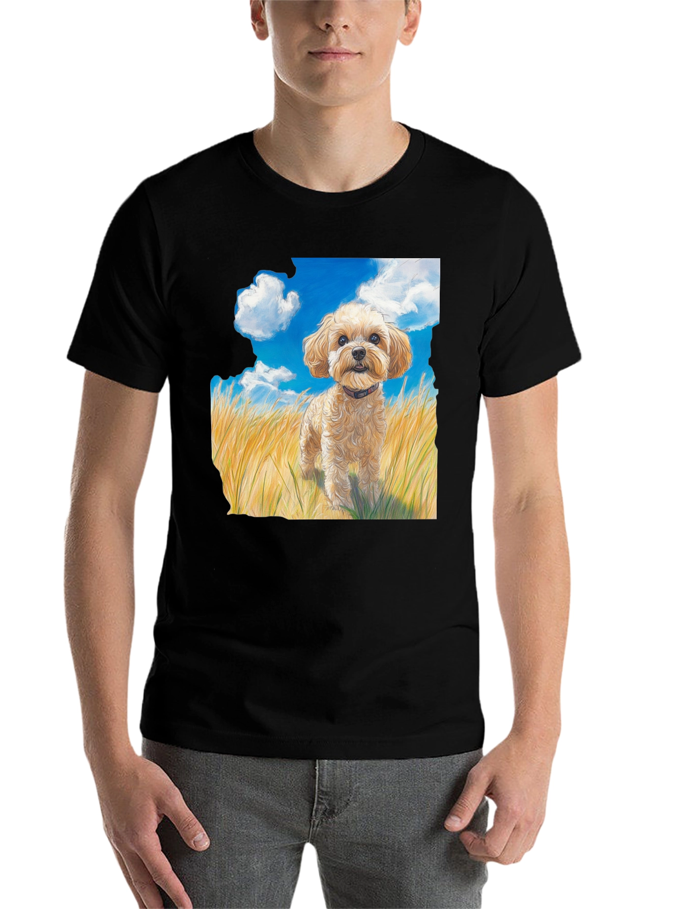 Black Dog in Field Graphic T-Shirt view 7