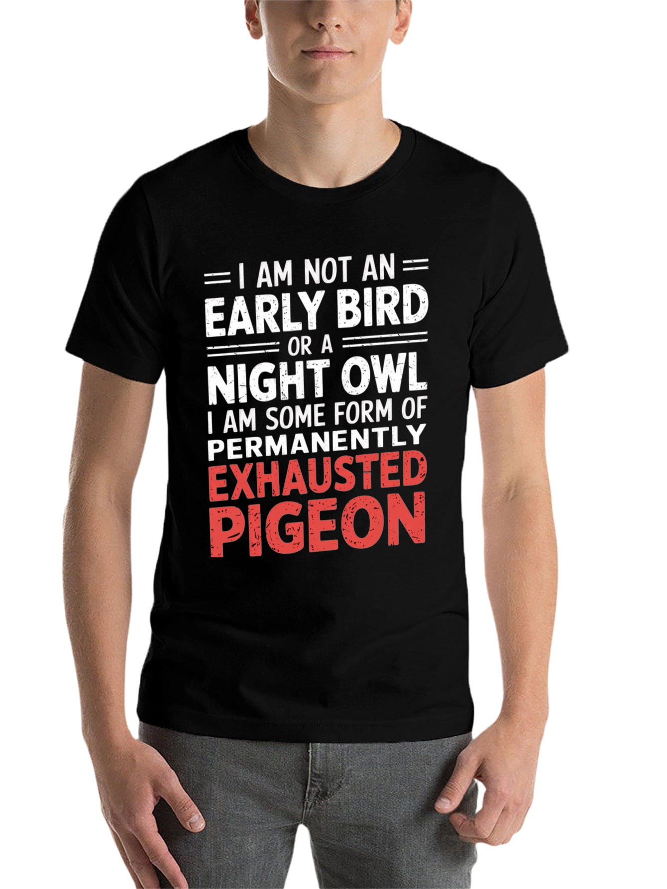 Black Exhausted Pigeon Graphic Tee - Funny Novelty Shirt view 7
