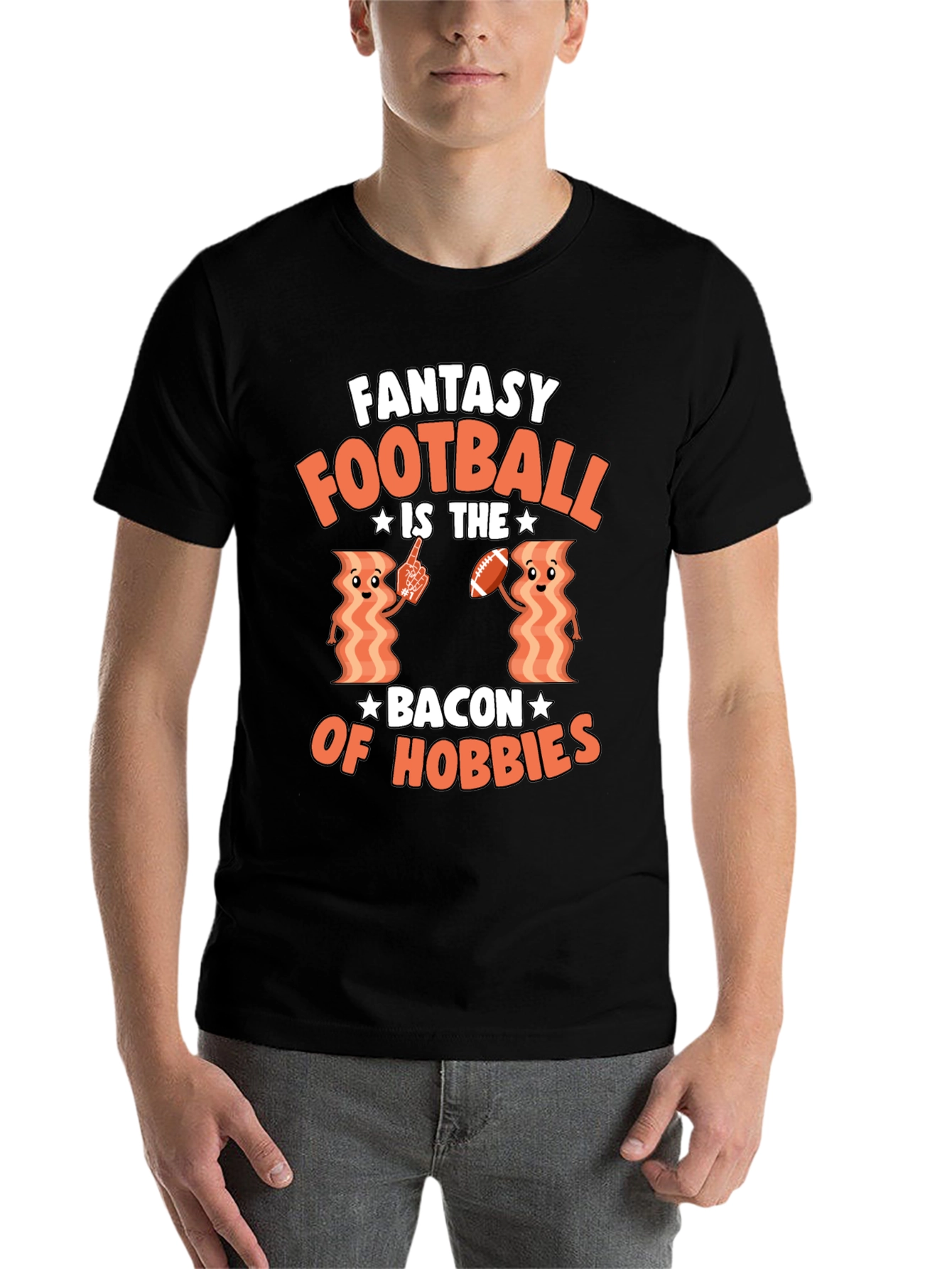 Black Fantasy Football Bacon Hobbies T-Shirt view 7