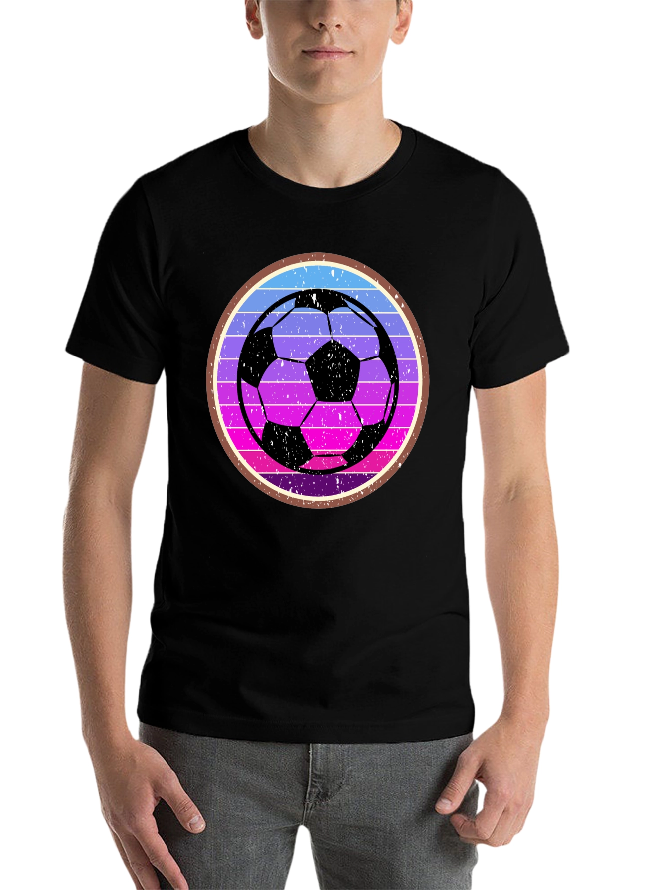 Black Retro Soccer Ball Graphic Tee view 7