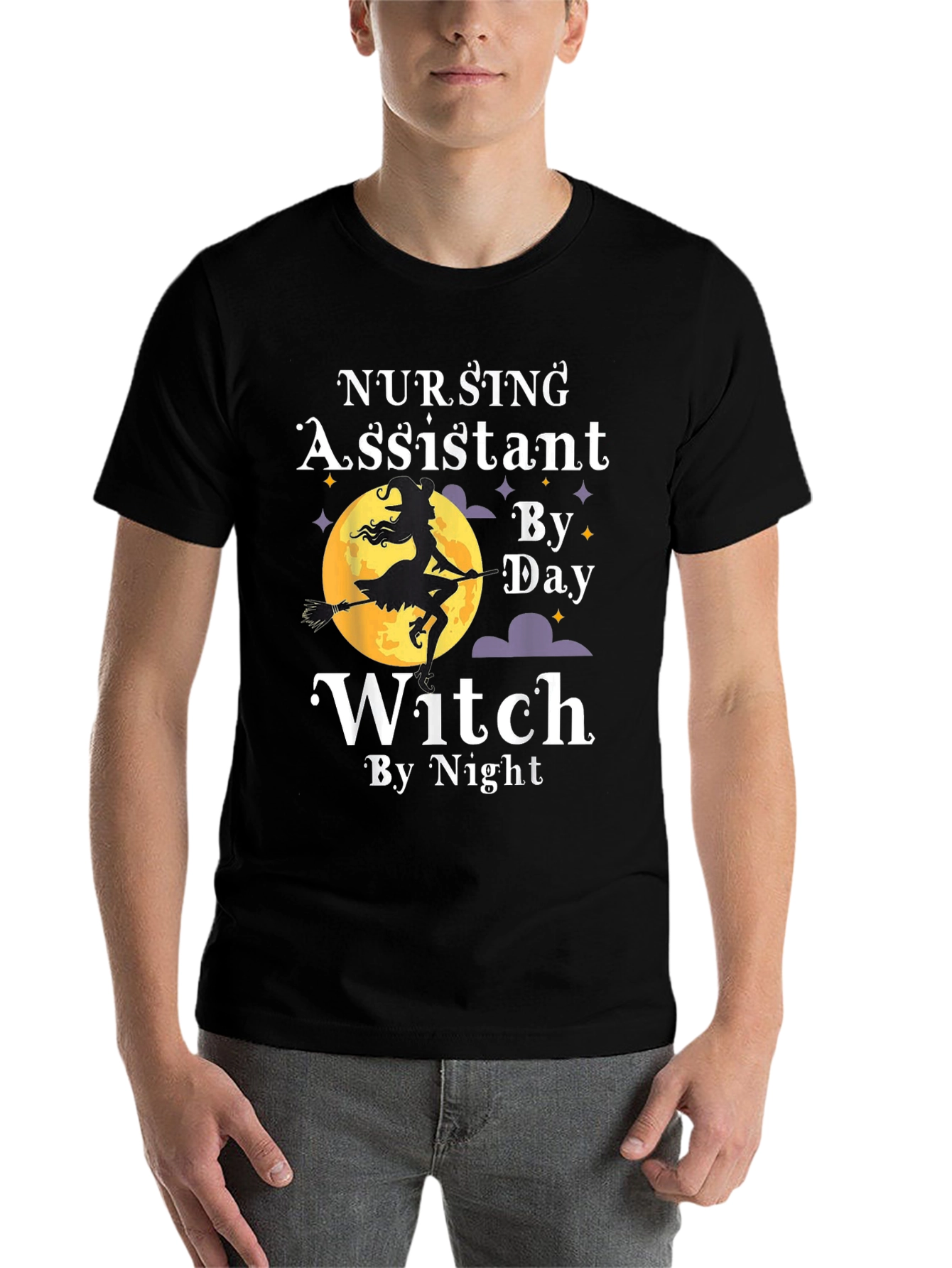 Black Nursing Assistant Witch By Day Halloween T-Shirt view 7