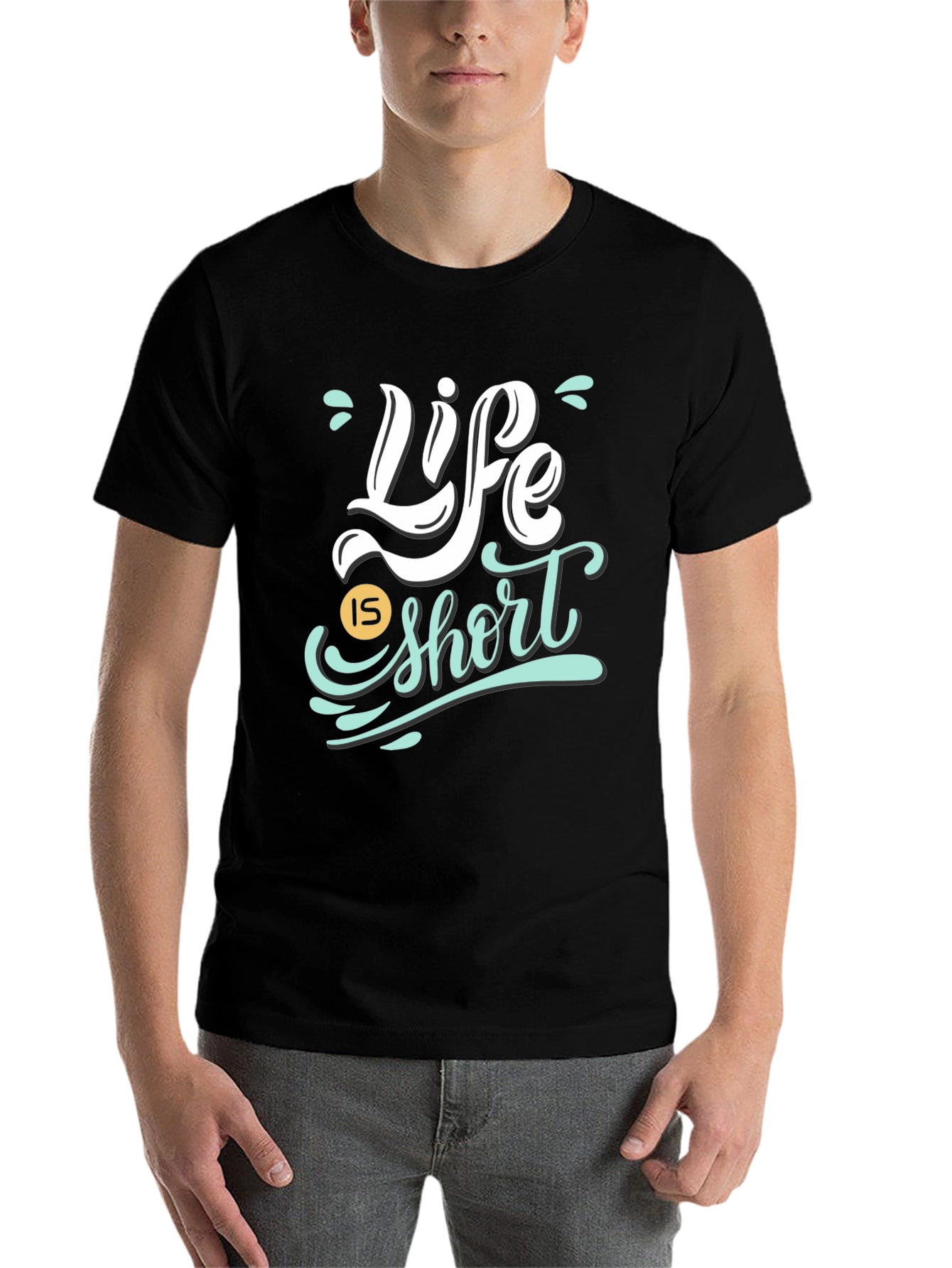 Black Life Is Short Graphic Tee - Black Cotton Shirt view 7