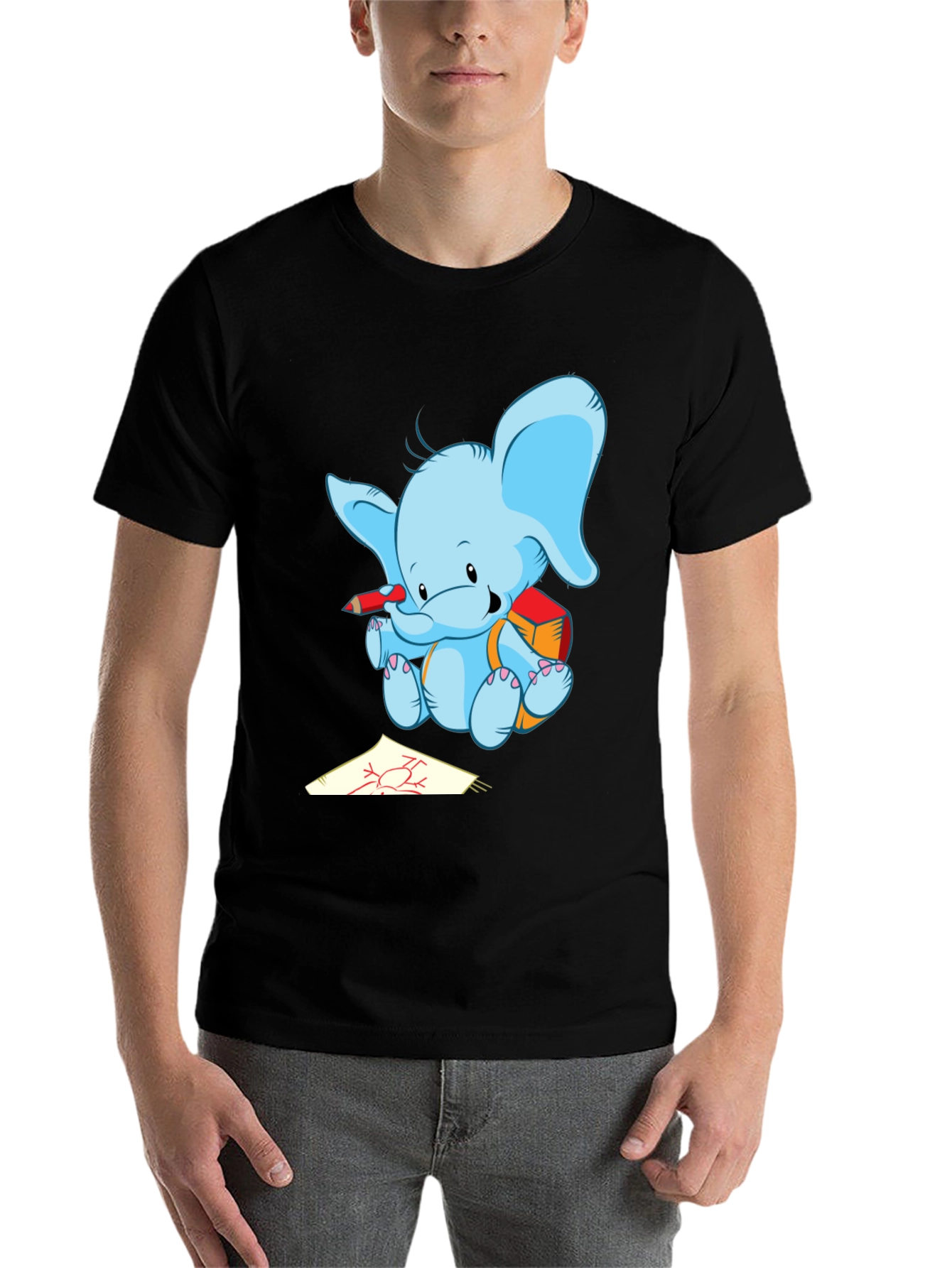 Black Cute Elephant Drawing T-Shirt view 7
