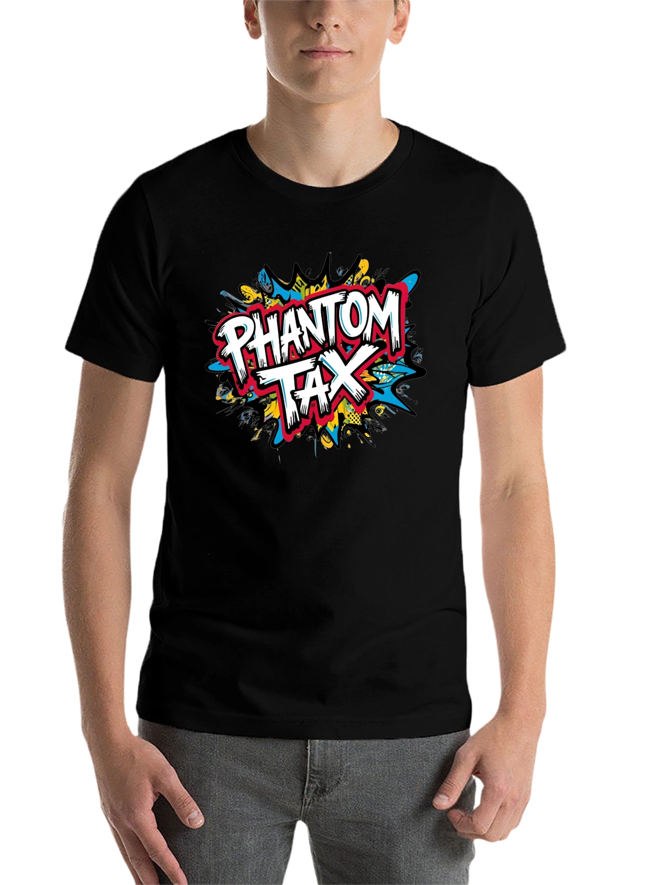 Black Phantom Tax Graphic Tee - Bold Design, Black Cotton Comfort view 7