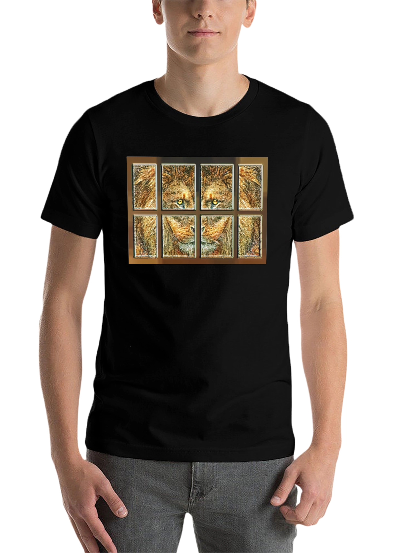 Black Lion Face Panel T-Shirt - Unique Graphic Tee view 7