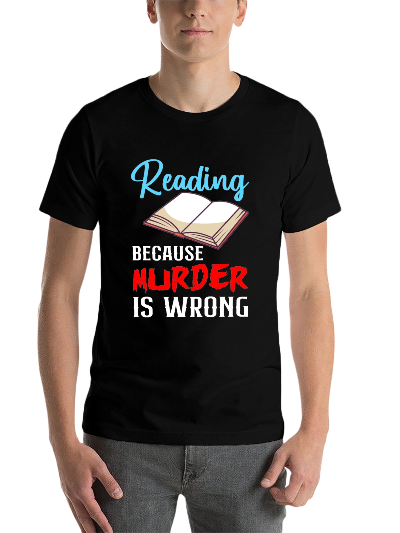 Black Reading Because Murder is Wrong Graphic Tee view 7