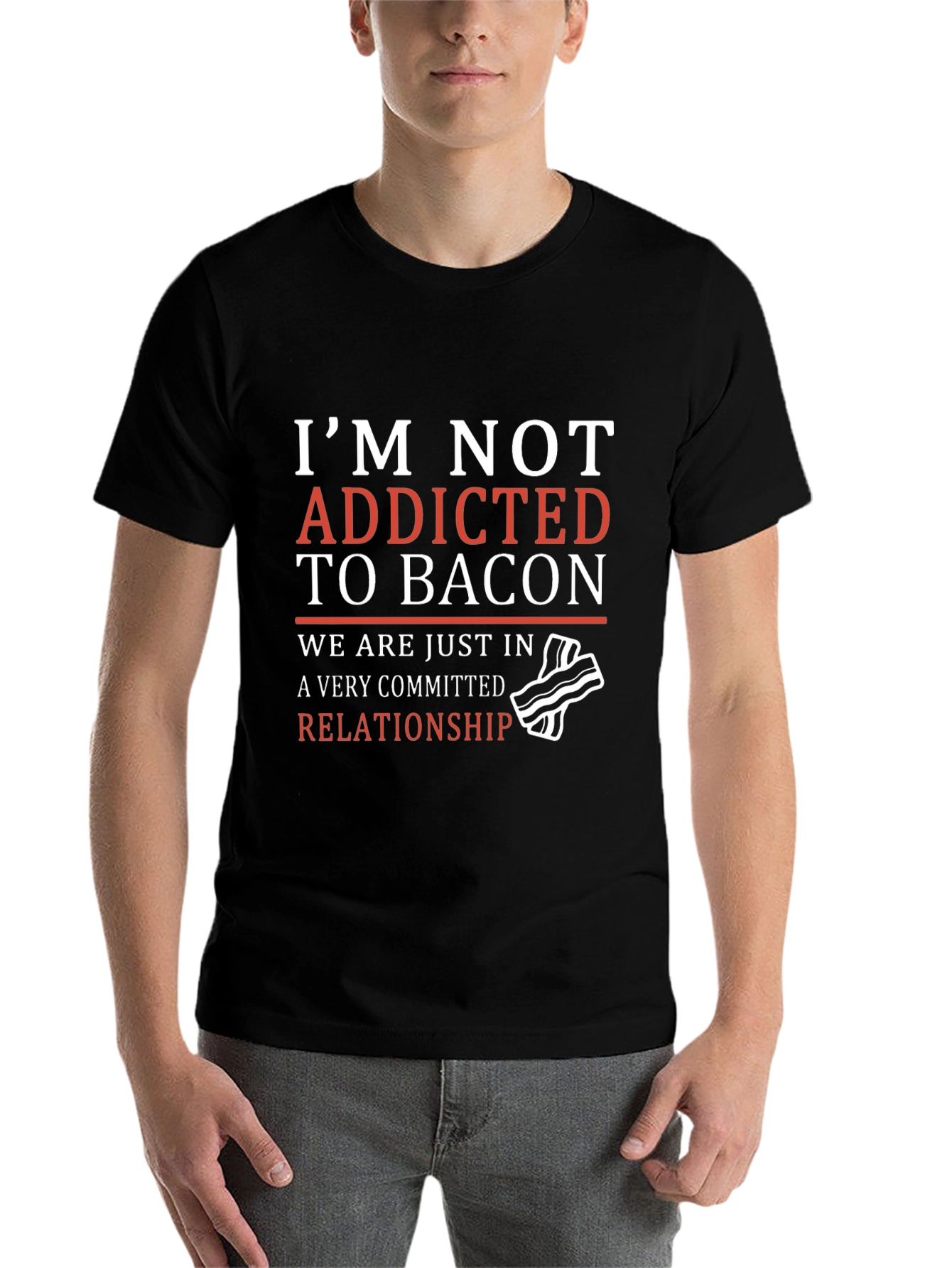 Black Funny Bacon Relationship T-Shirt view 7