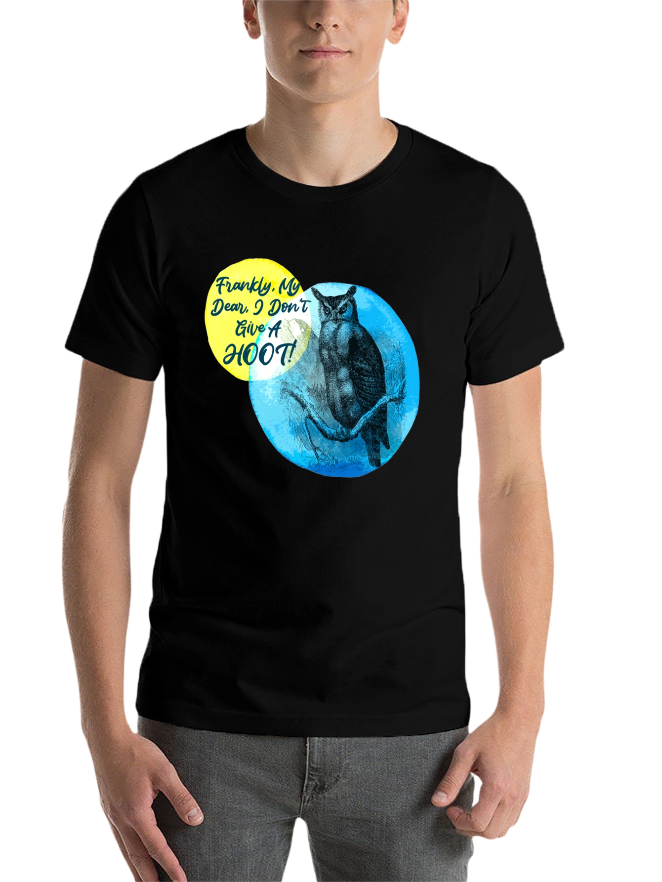 Black Funny Owl T-Shirt - Frankly, My Dear, I Don't Give a Hoot! view 7