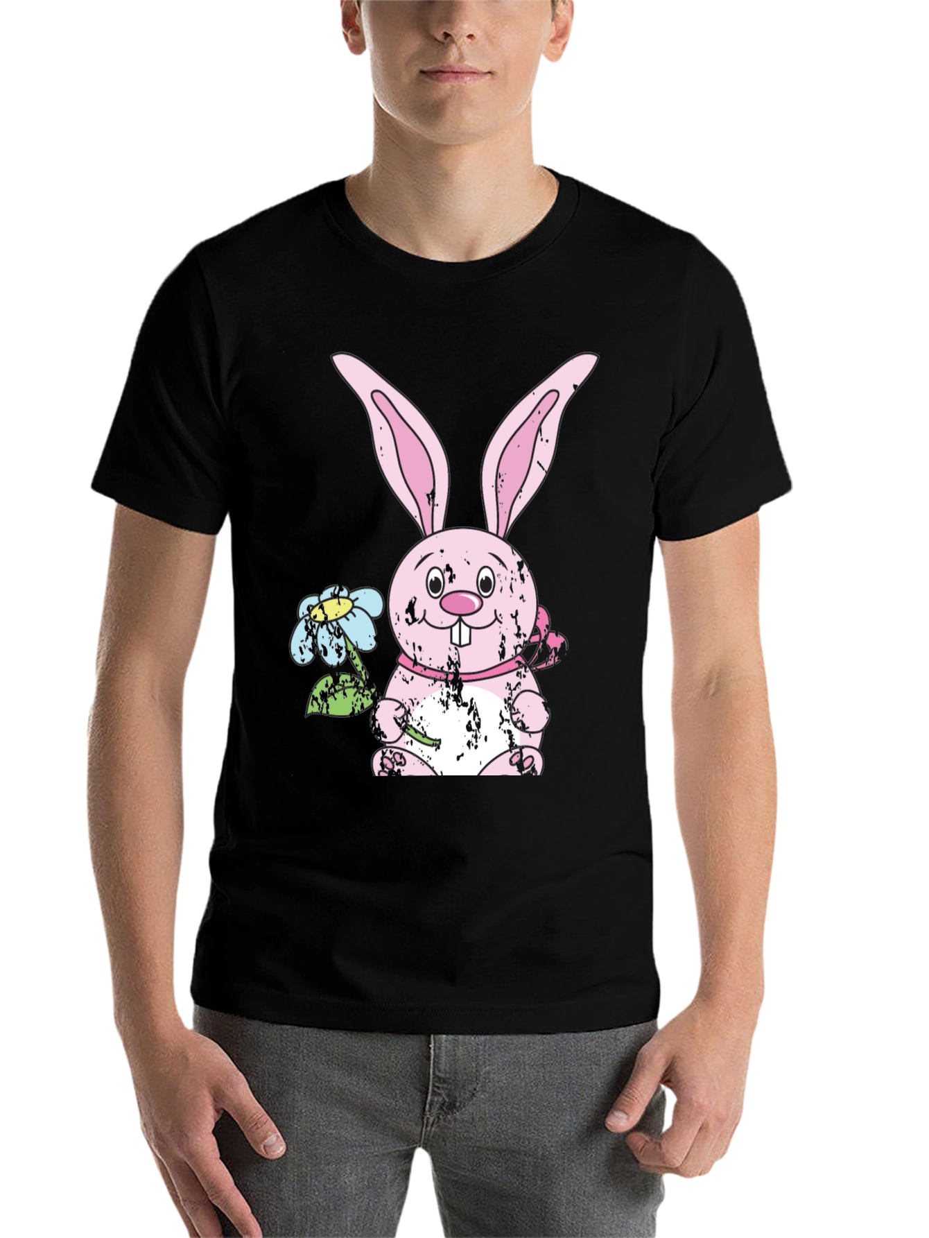 Camiseta Negra con Diseño de Conejo de Pascua