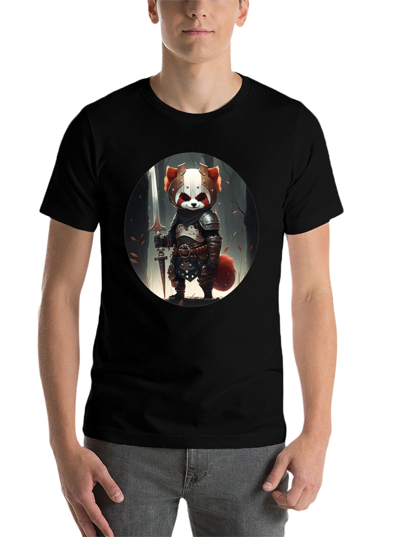 Black Red Panda Knight Graphic Tee - Unique Black T-Shirt view 7
