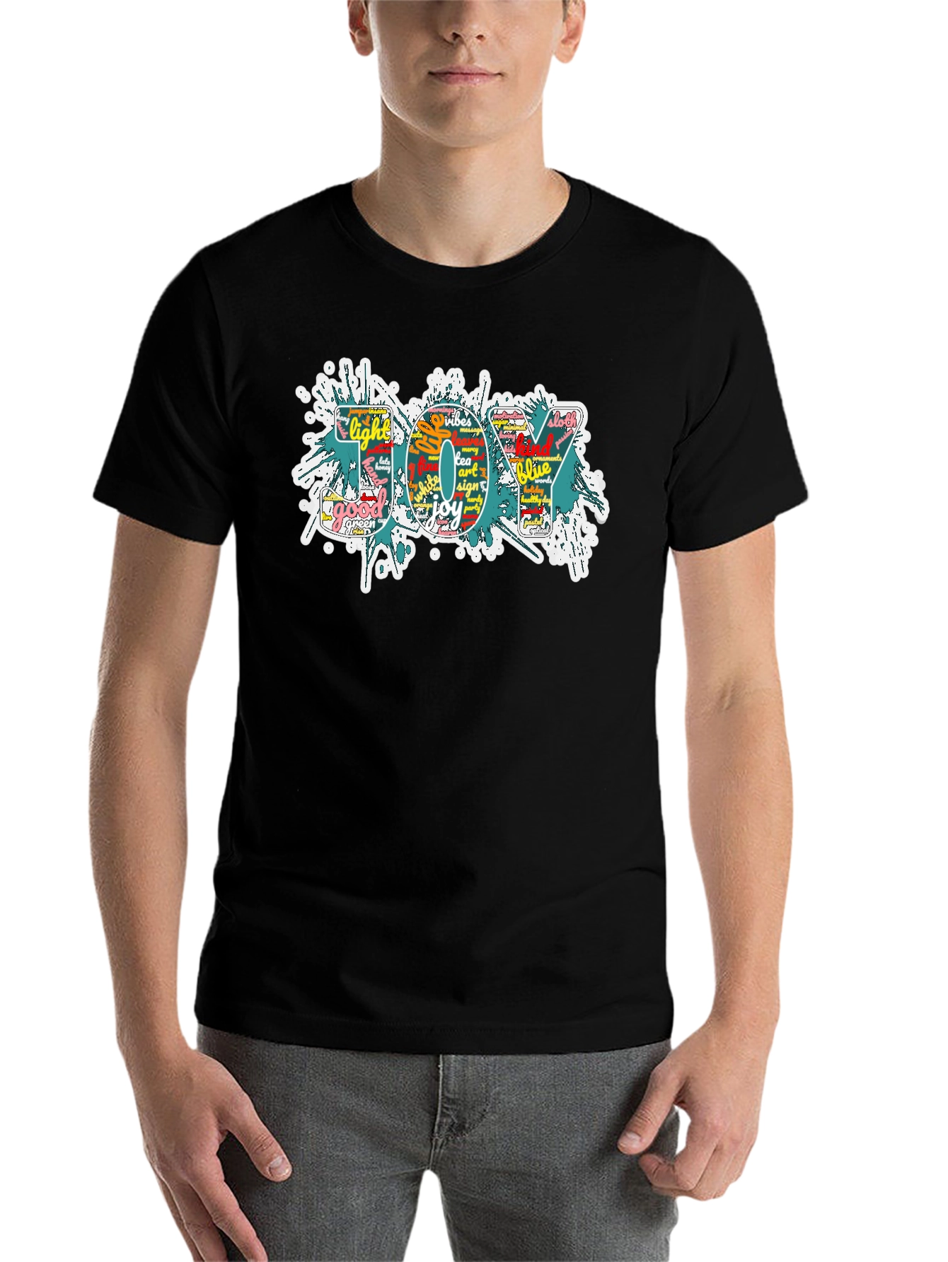 Black Joy Word Art Men's Black Graphic T-Shirt view 7