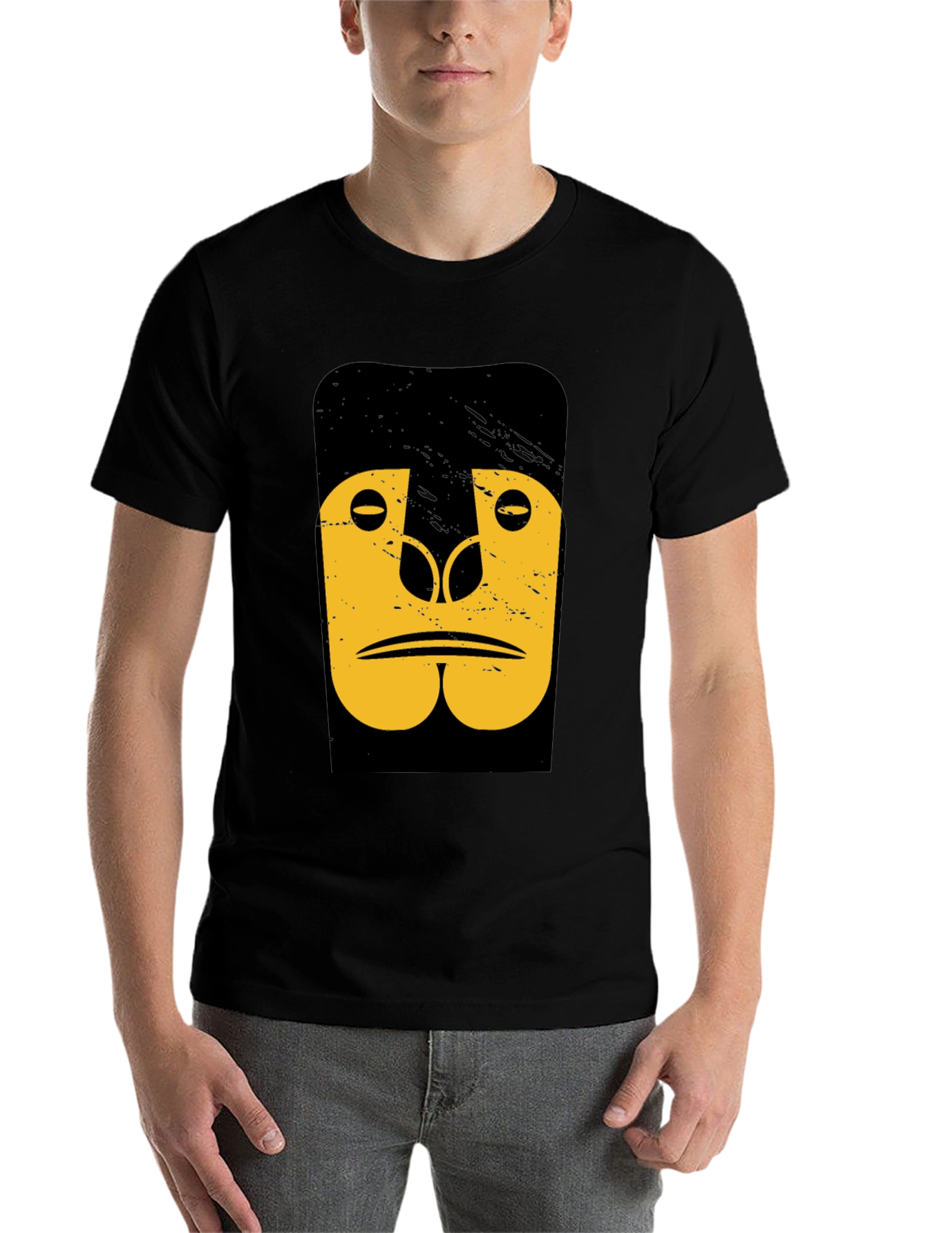 Black Abstract Gorilla Graphic Tee - Black Cotton T-Shirt view 7