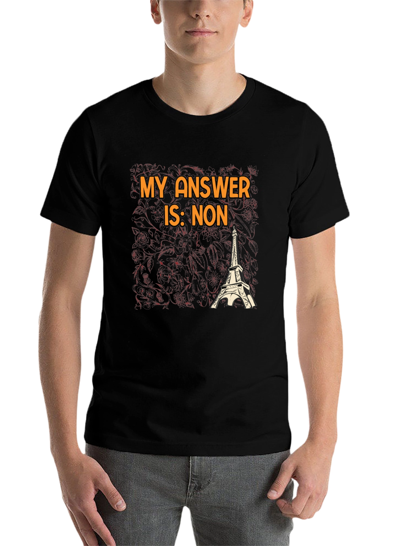 Black My Answer is Non T-Shirt - Eiffel Tower Graphic Tee view 7
