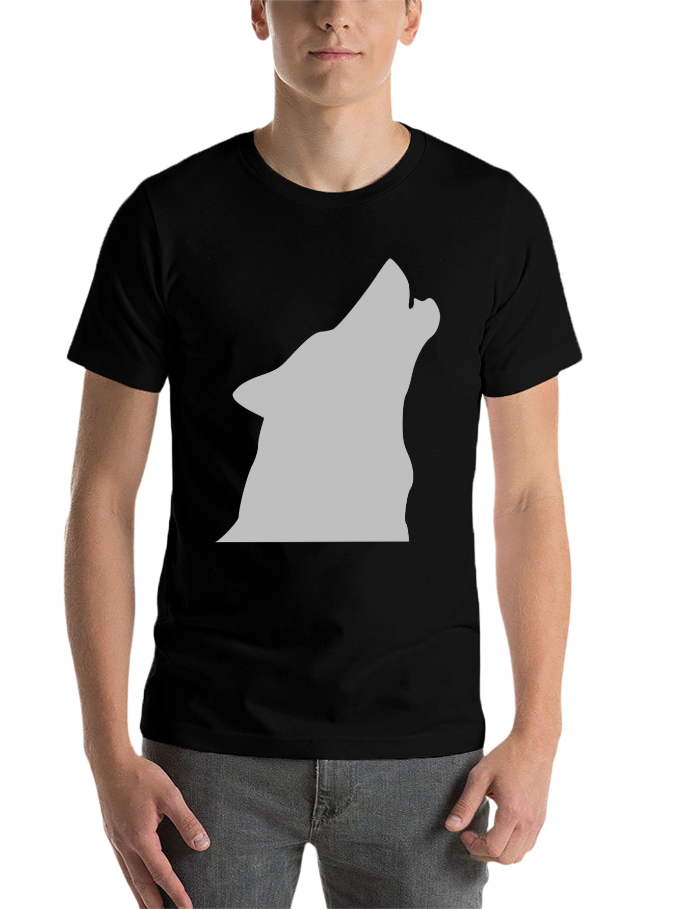 Black Wolf Silhouette Graphic Tee - Black Cotton T-Shirt view 7