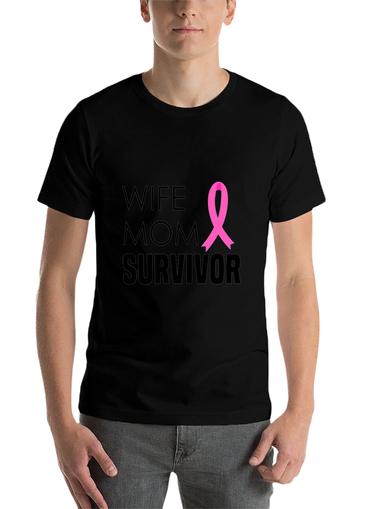 Black Wife Mom Survivor Breast Cancer Awareness T-Shirt view 7