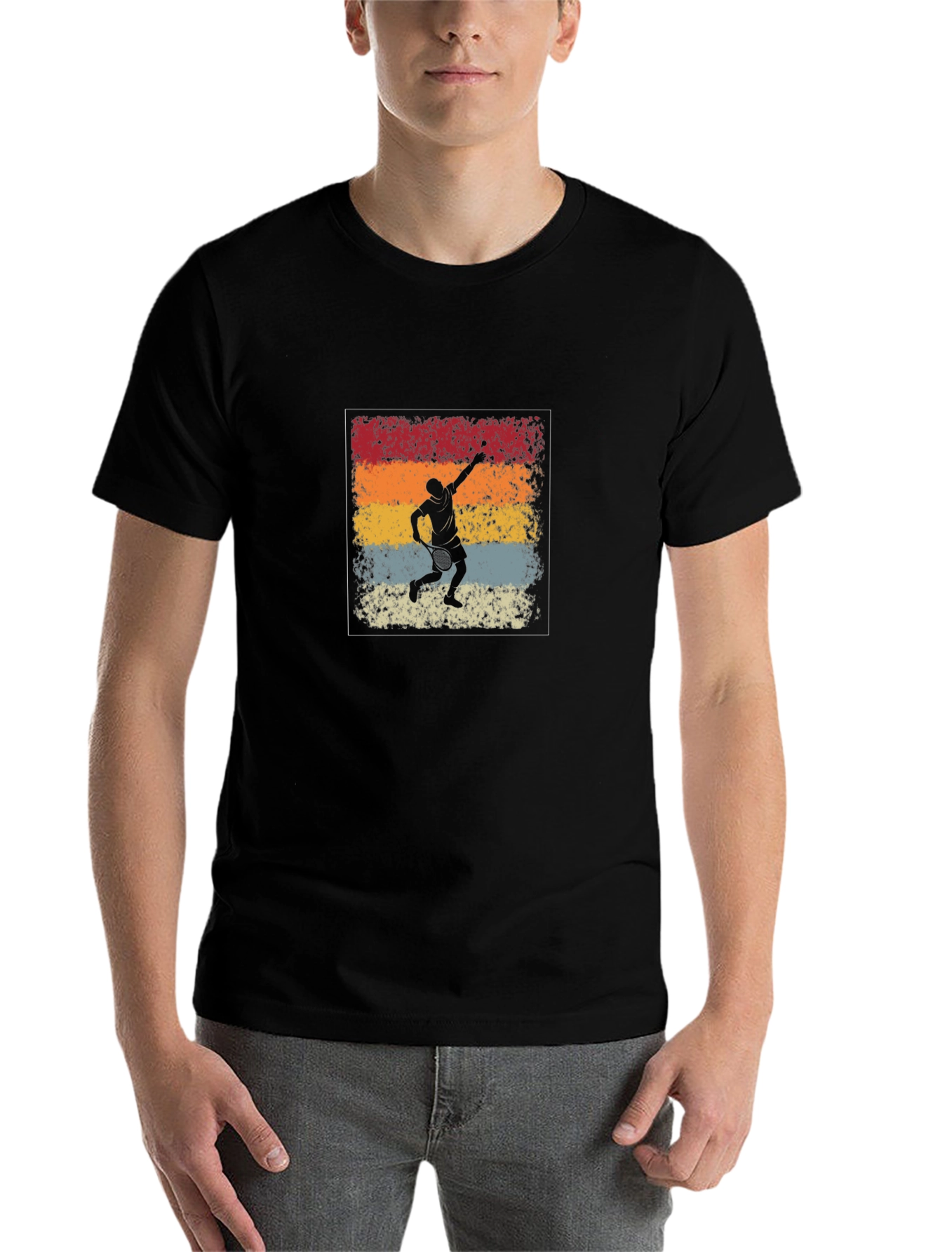 Black Retro Tennis Player Graphic T-Shirt view 7