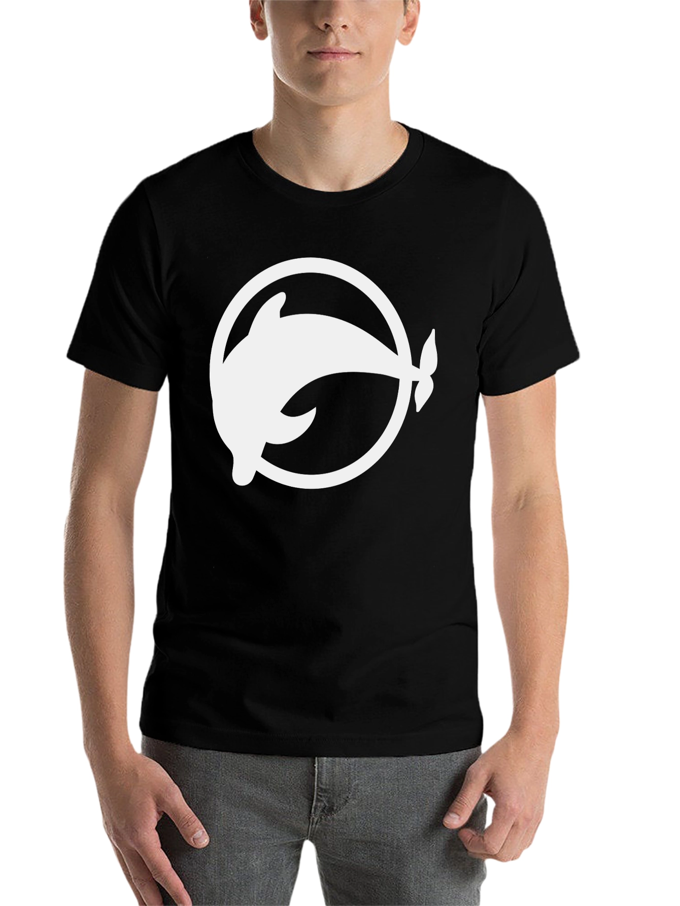 Black Dolphin Circle Graphic Tee - Stylish Black Cotton Blend T-Shirt view 7
