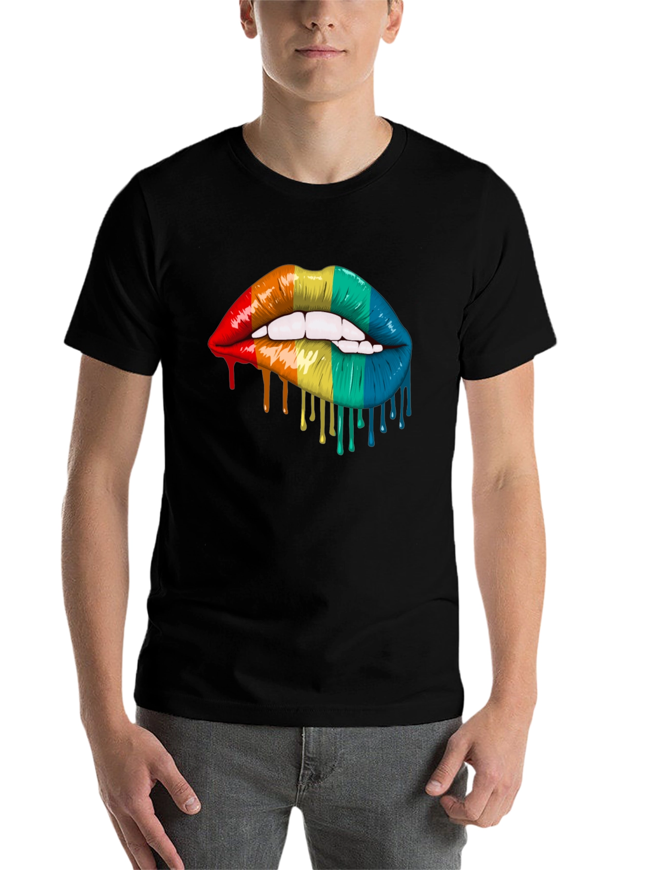 Black Rainbow Lips Graphic T-Shirt - Pride Tee view 7