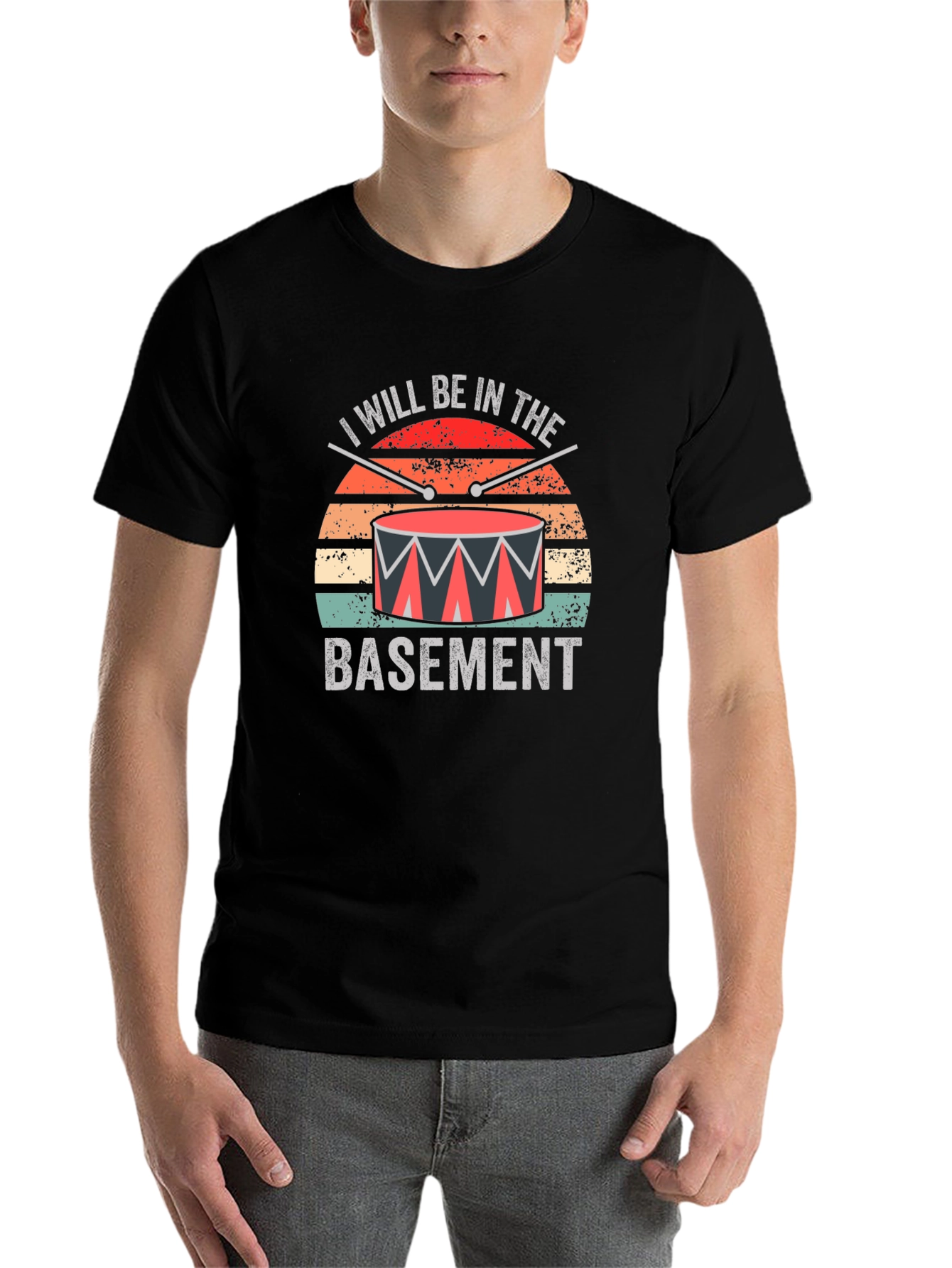 Black I Will Be In The Basement Drummer T-Shirt view 7