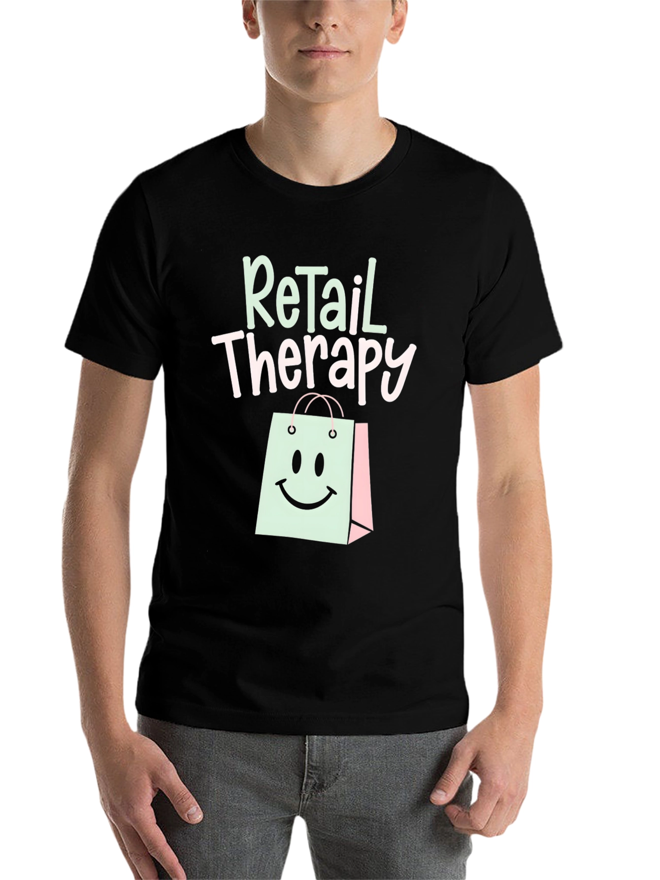 Black Retail Therapy T-Shirt - Trendy Graphic Tee view 7