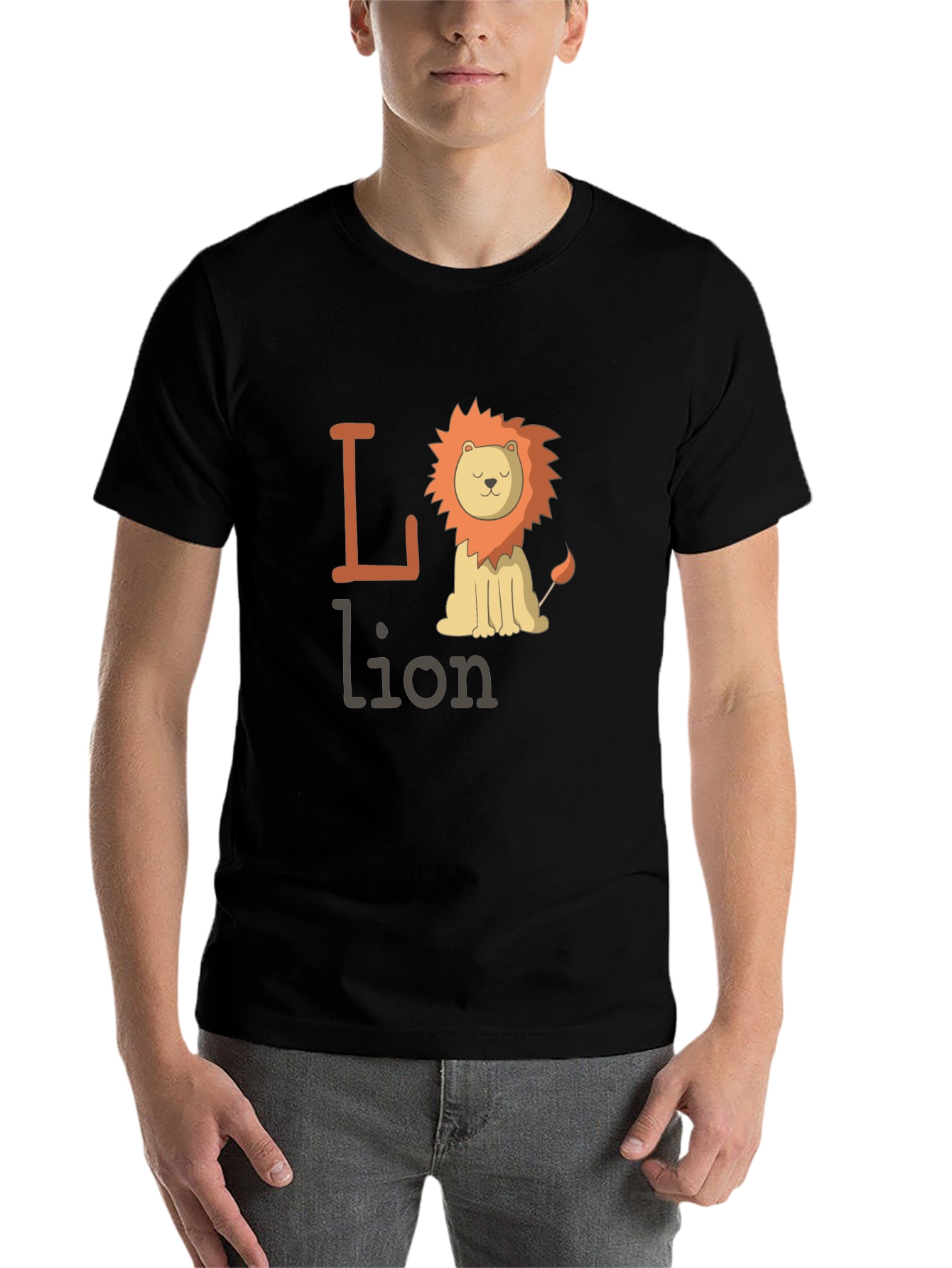 Black Cute Lion Graphic Tee - Animal Lover T-Shirt view 7