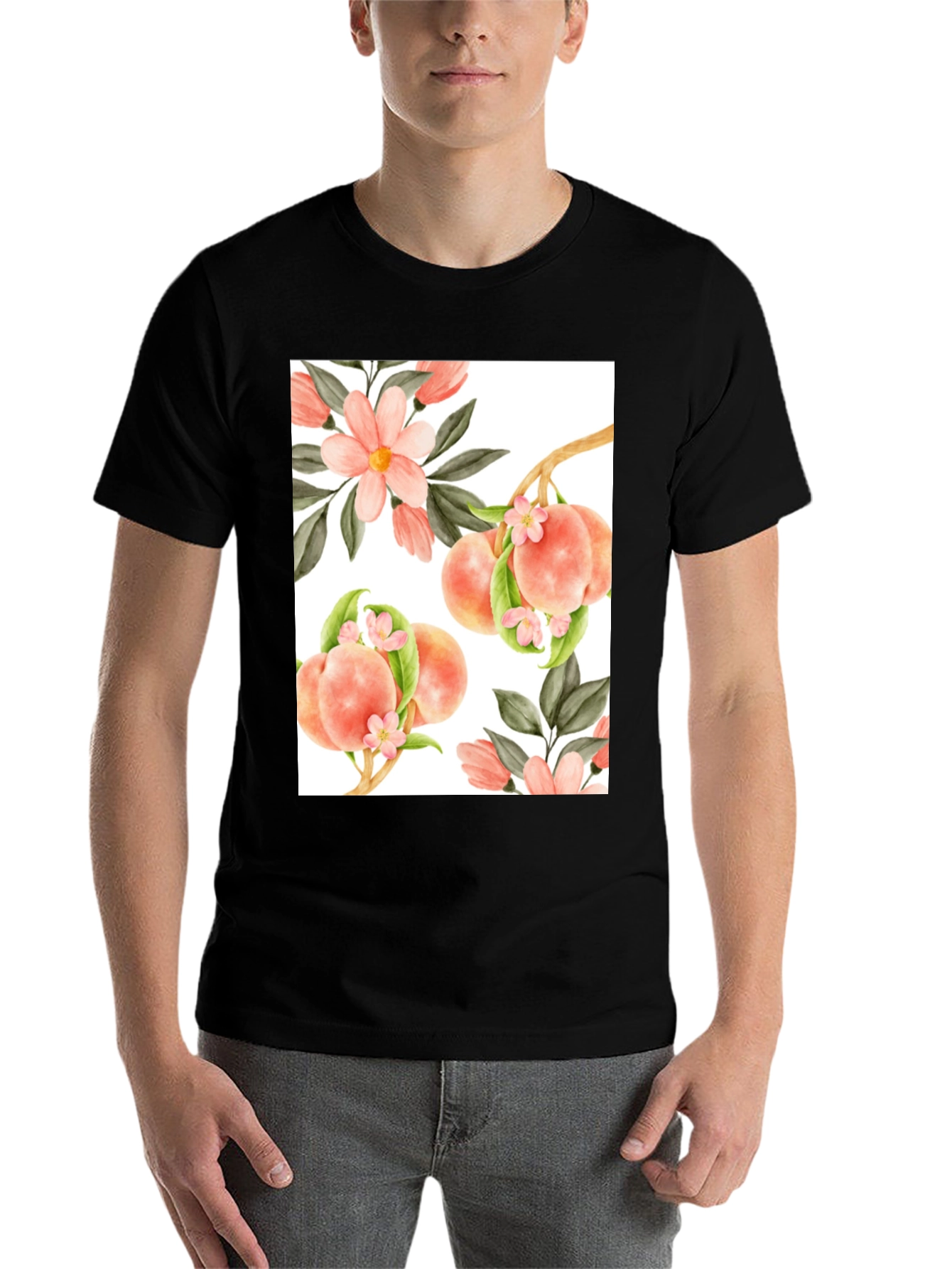 Black Peach Floral T-Shirt - Unique Design view 7